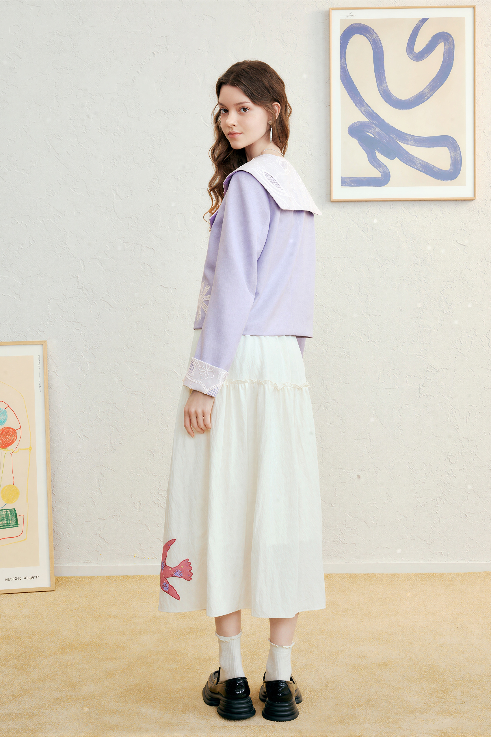 Purple Lace-Trim Cropped Blazer