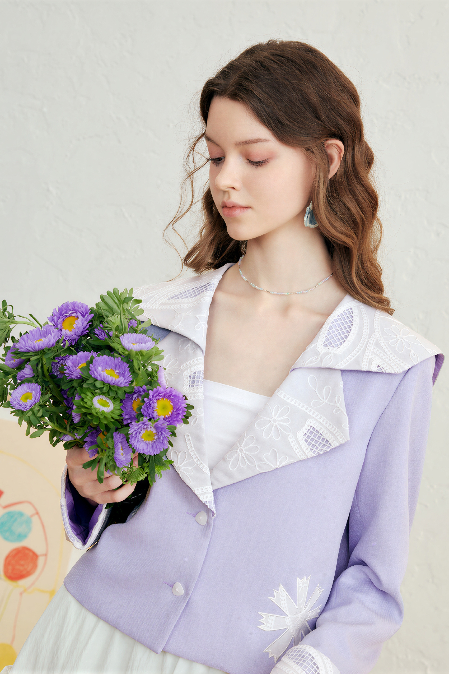 Purple Lace-Trim Cropped Blazer