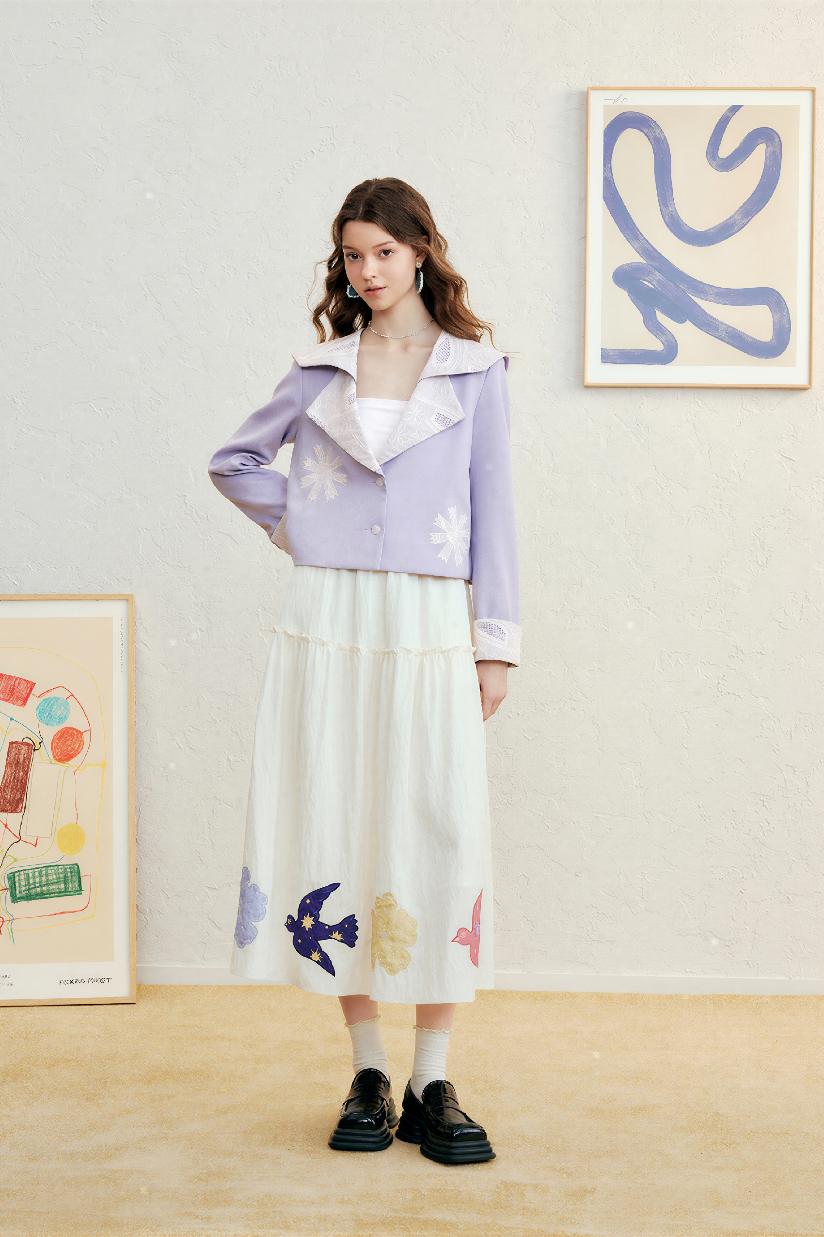 Purple Lace-Trim Cropped Blazer