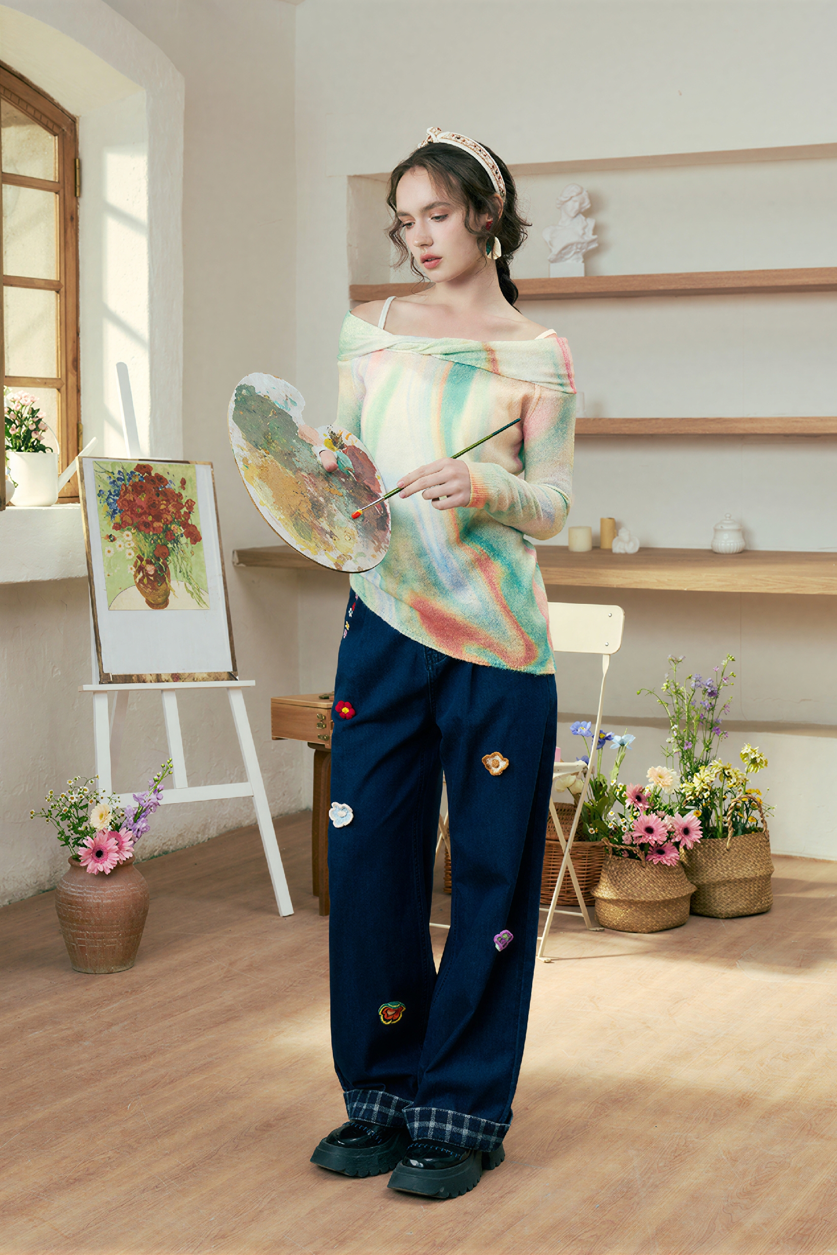 French Off-Shoulder Lightweight Knit Top