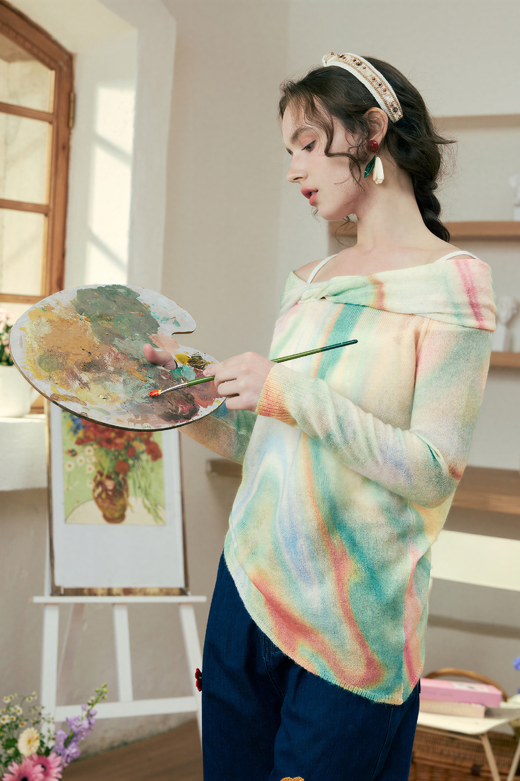 French Off-Shoulder Lightweight Knit Top