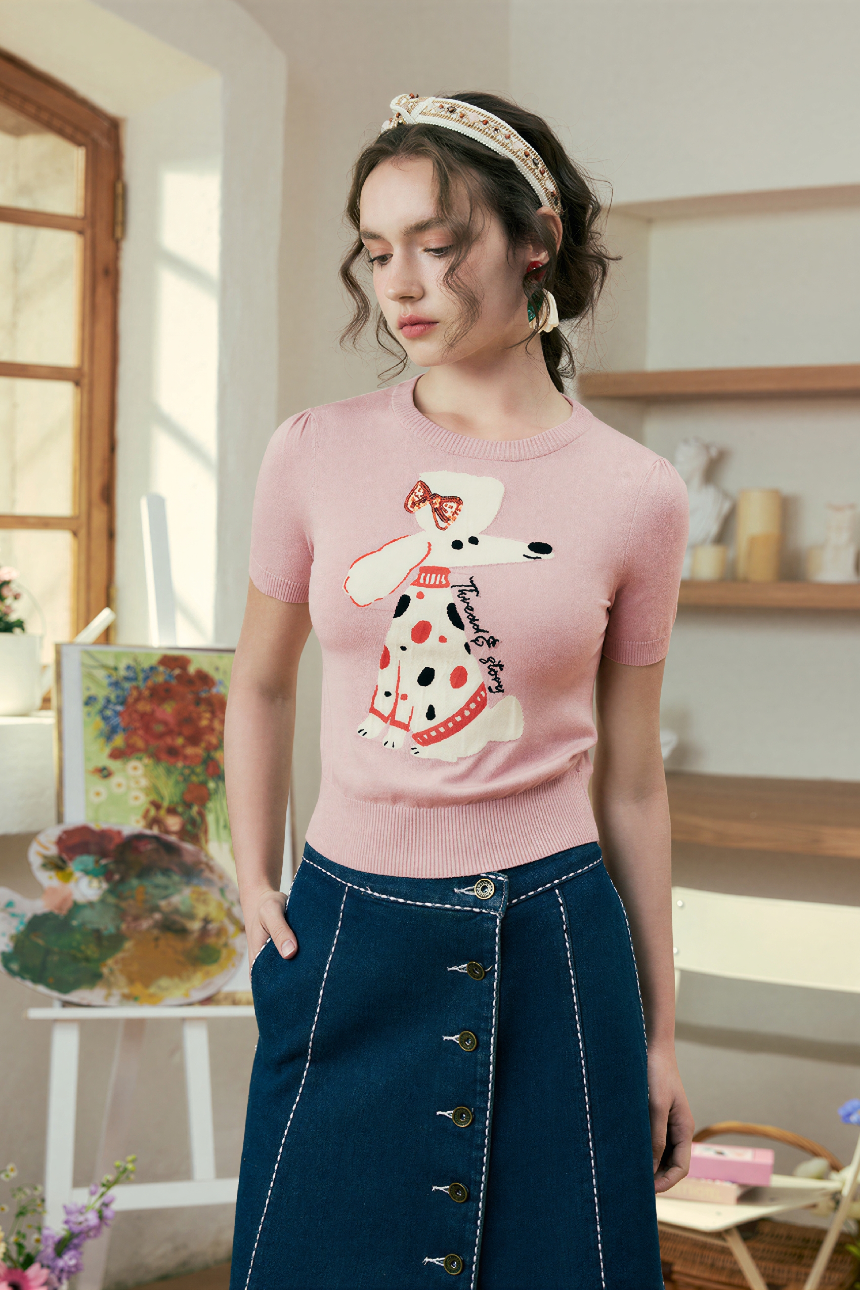 Lightweight Designer Knit Short-Sleeve Top