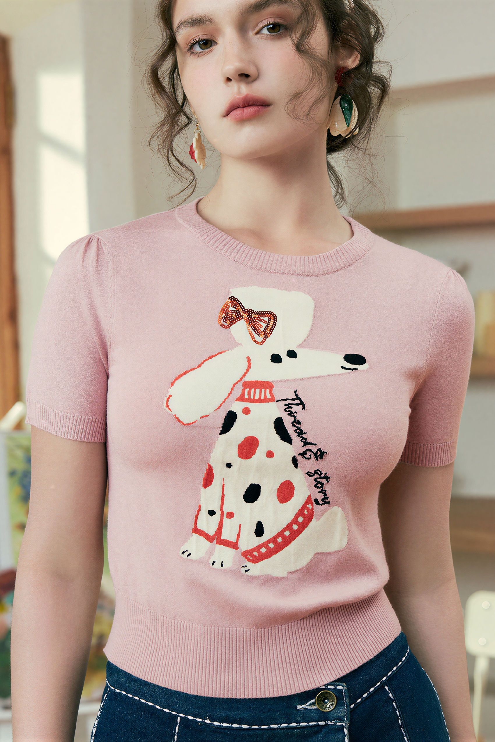 Lightweight Designer Knit Short-Sleeve Top