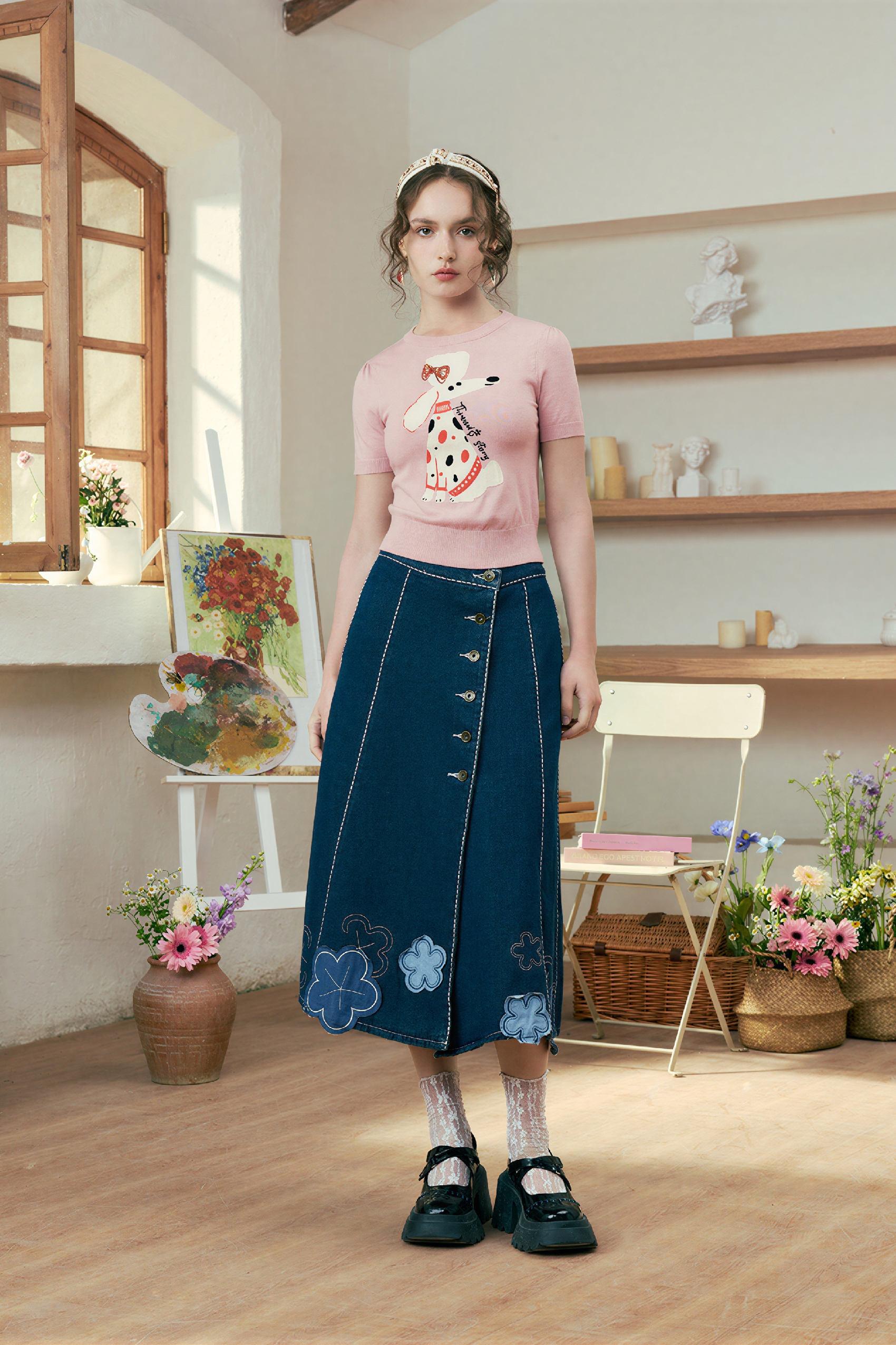 Lightweight Designer Knit Short-Sleeve Top