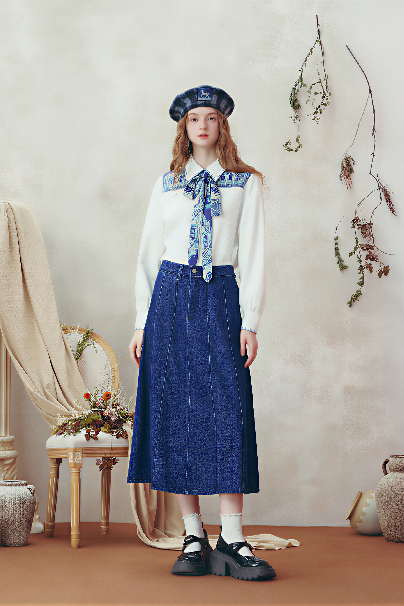 Van Gogh-Inspired White Long-Sleeve Shirt