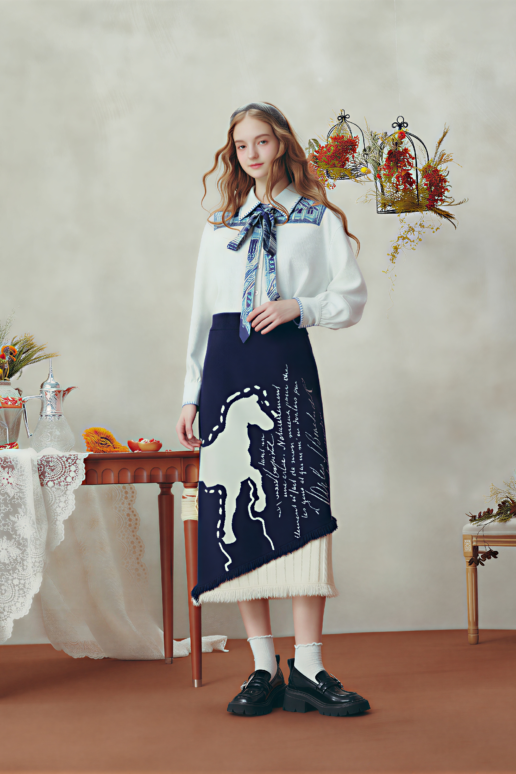 Van Gogh-Inspired White Long-Sleeve Shirt