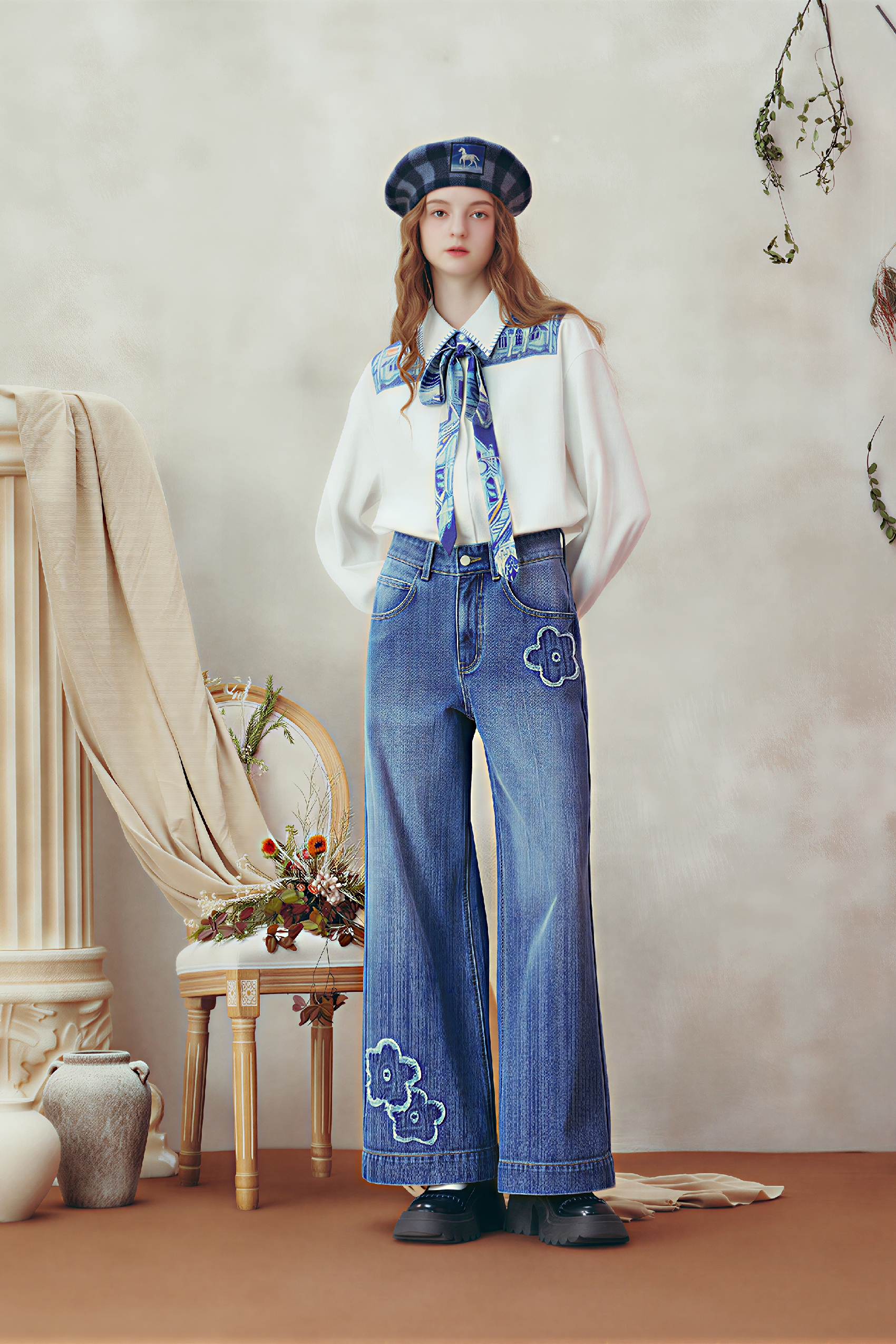 Van Gogh-Inspired White Long-Sleeve Shirt