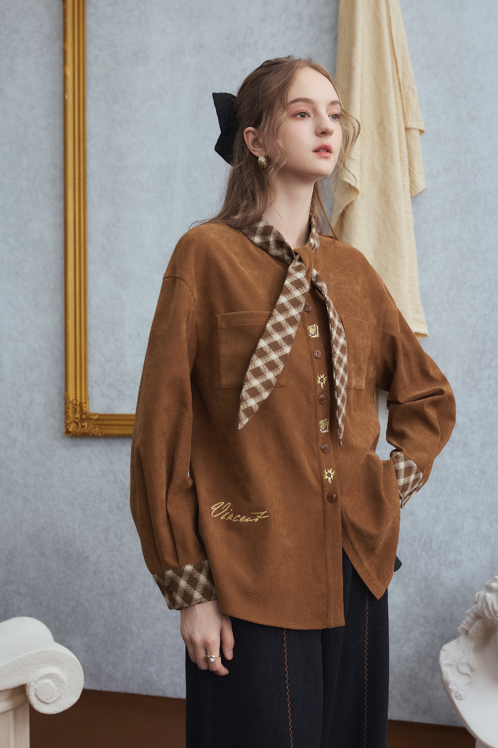 Checked tie and long-sleeved shirt