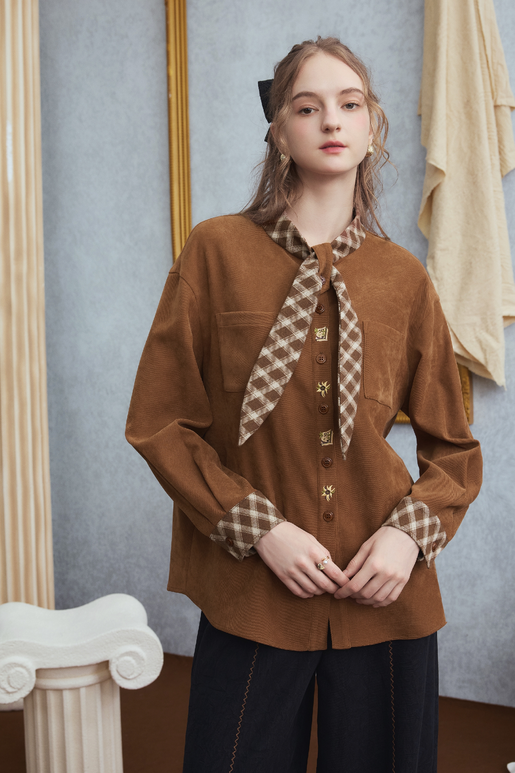 Checked tie and long-sleeved shirt