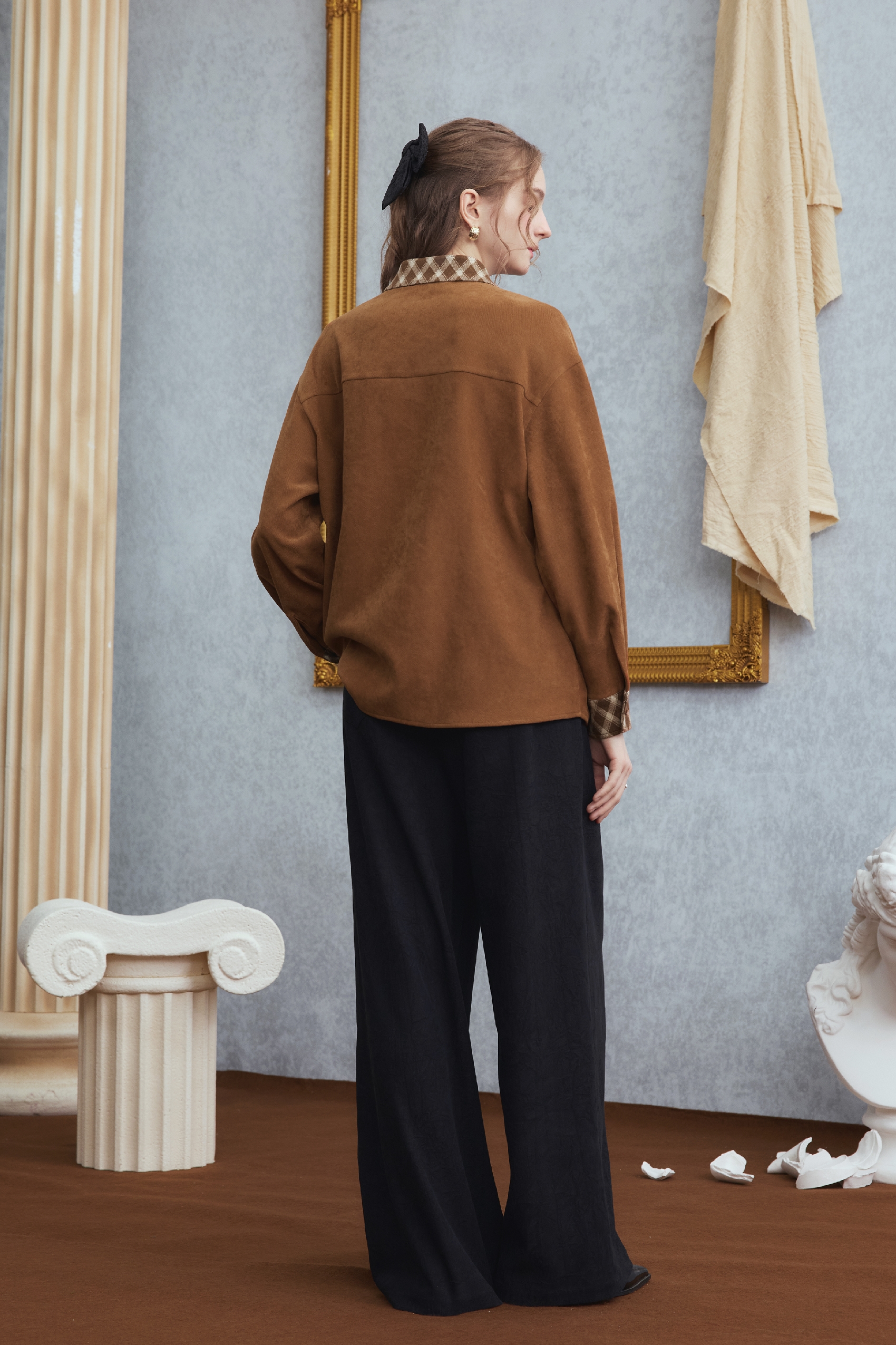 Checked tie and long-sleeved shirt