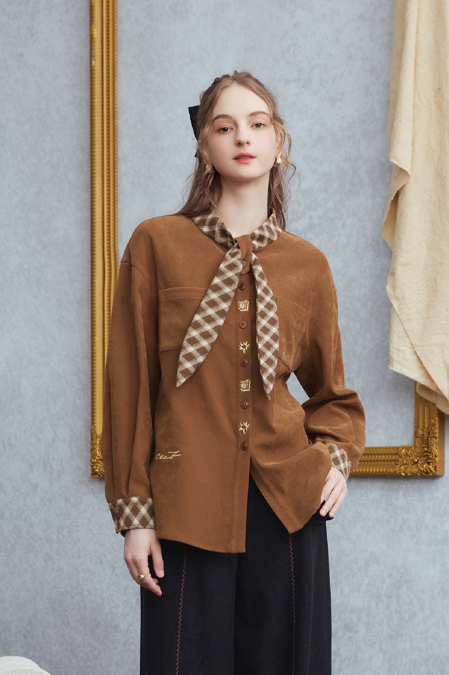 Checked tie and long-sleeved shirt