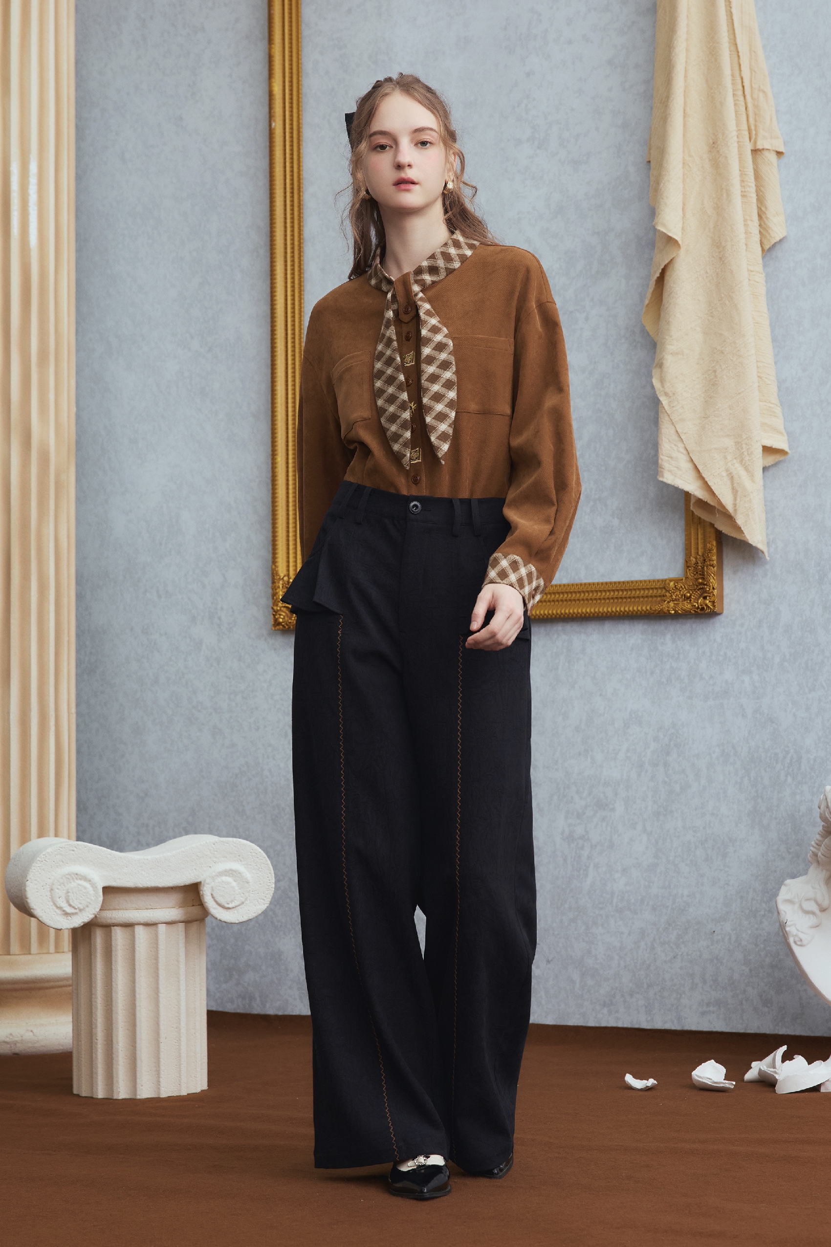 Checked tie and long-sleeved shirt