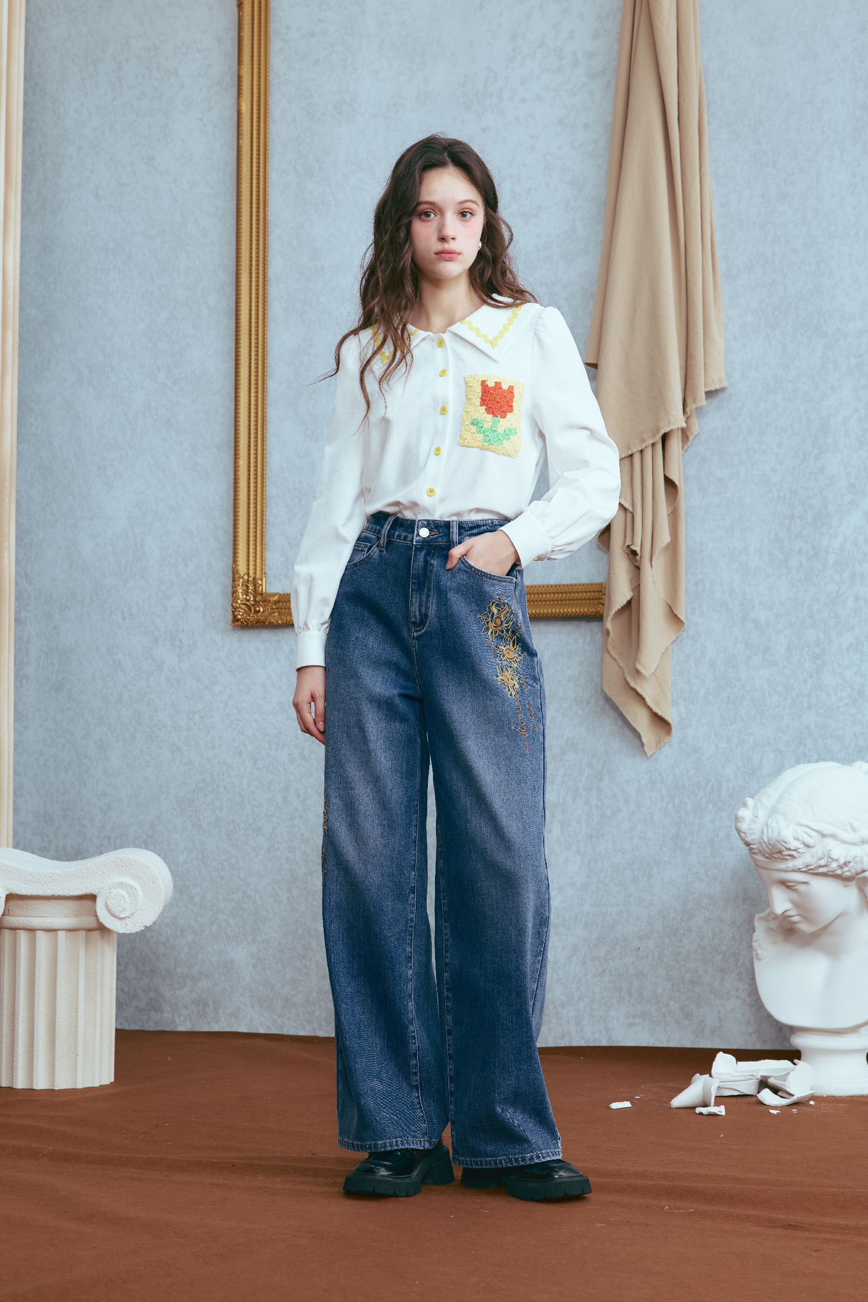 Winter color-blocked collared shirt