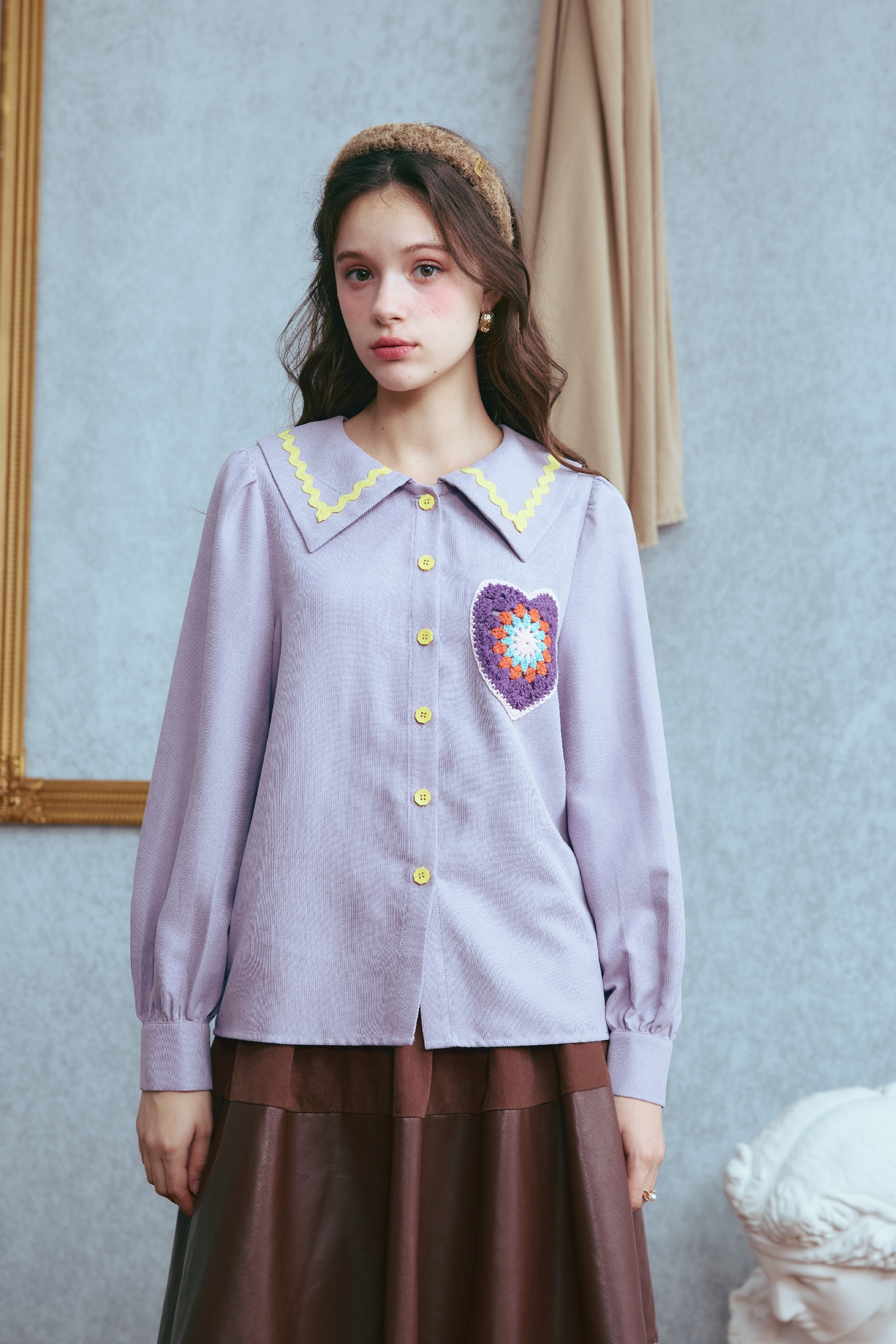 Winter color-blocked collared shirt