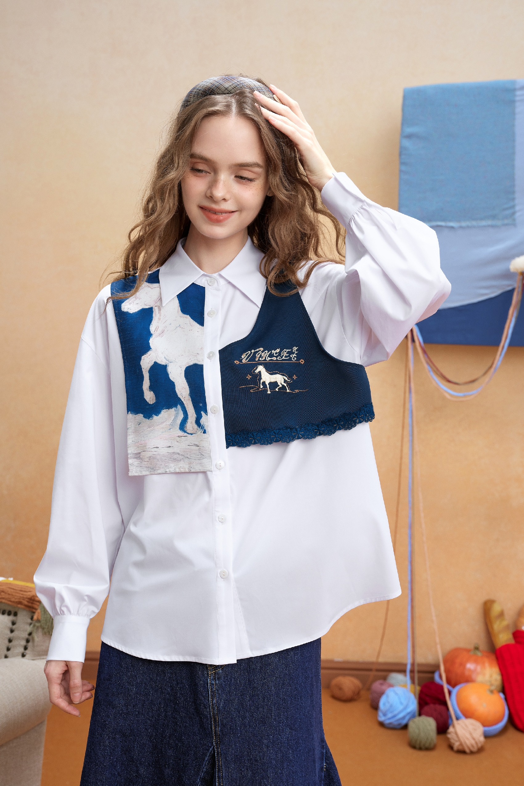 Van Gogh-Inspired Layered-Look Long-Sleeve Shirt