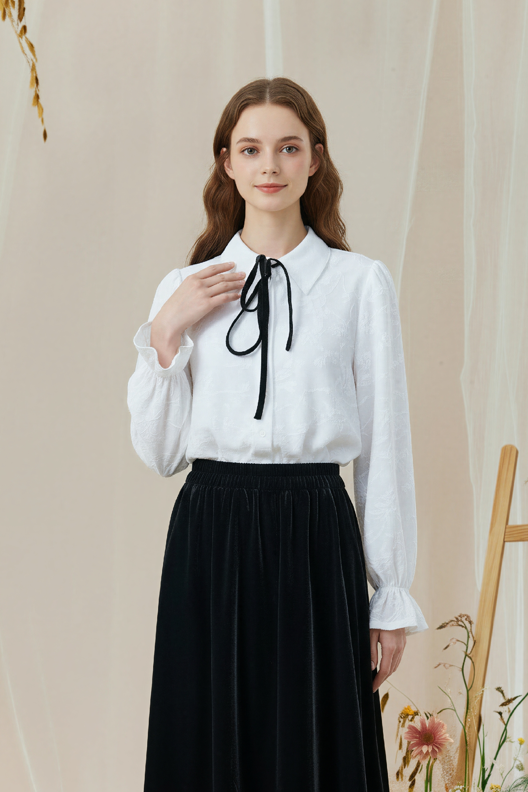 Jacquard Tie-Detail Relaxed Shirt-LYONSENS