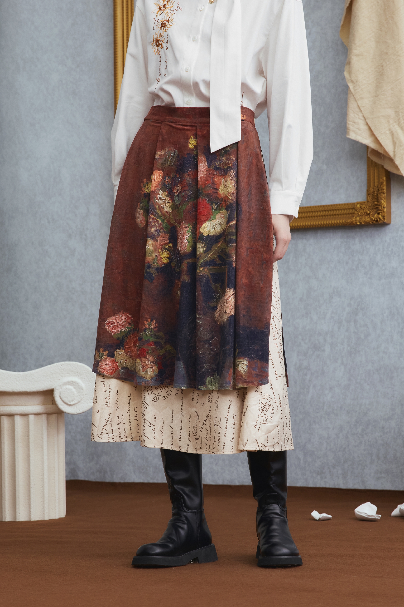 Van Gogh-Inspired A-Line Midi Skirt