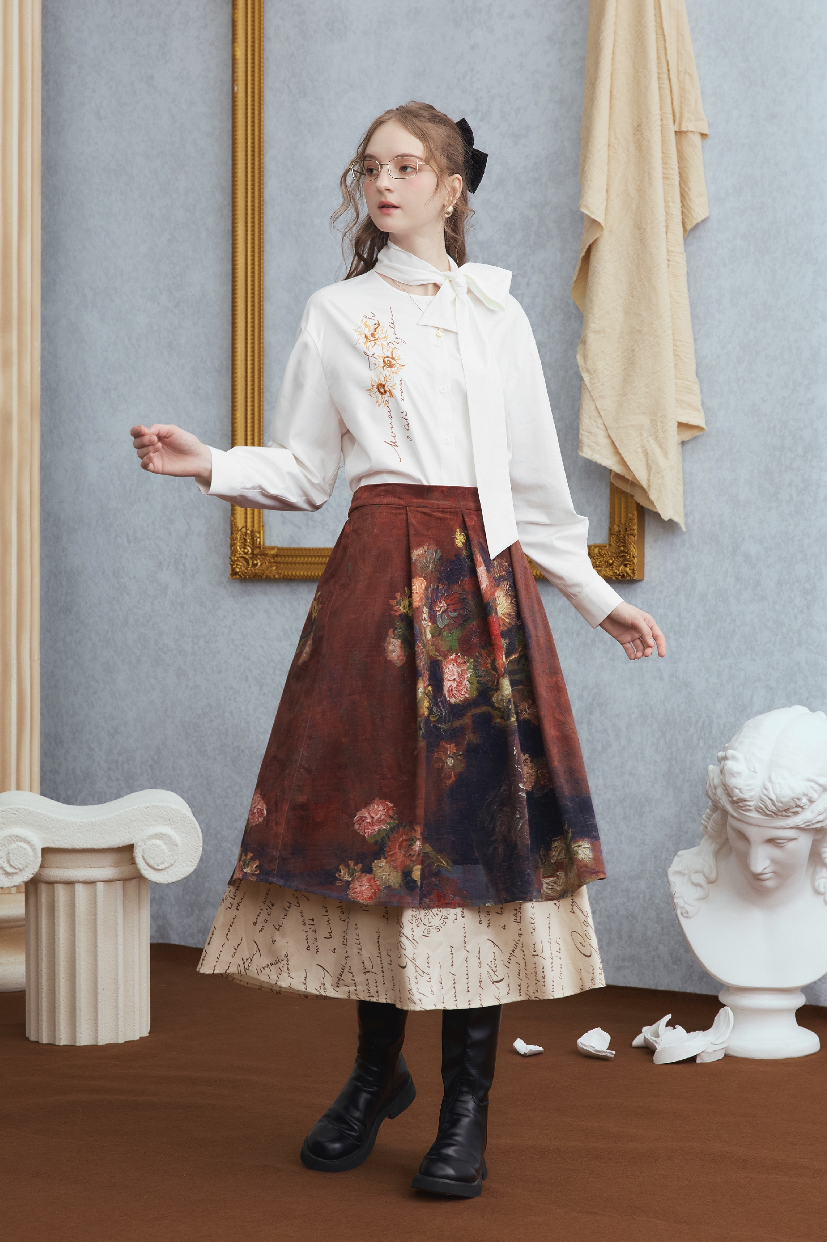 Van Gogh-Inspired A-Line Midi Skirt