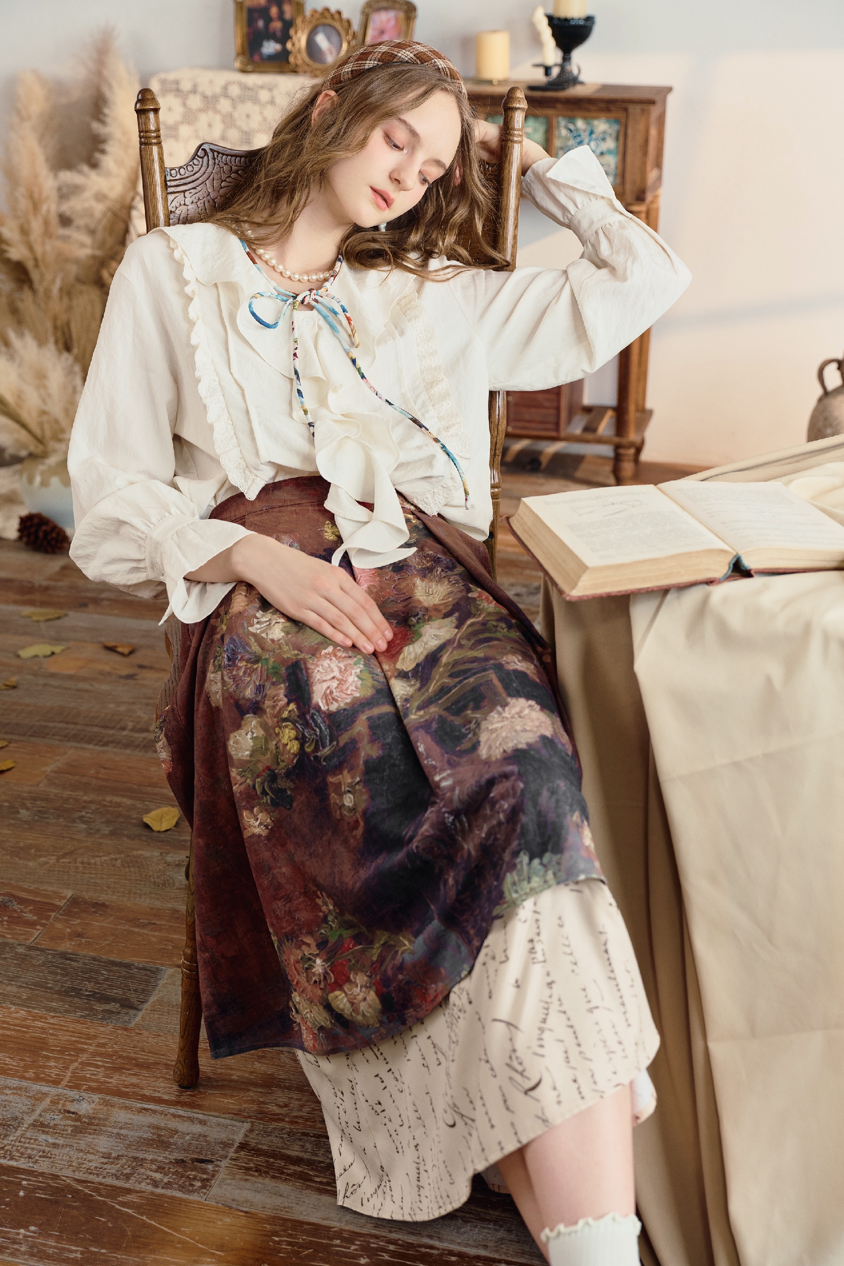 Van Gogh-Inspired A-Line Midi Skirt