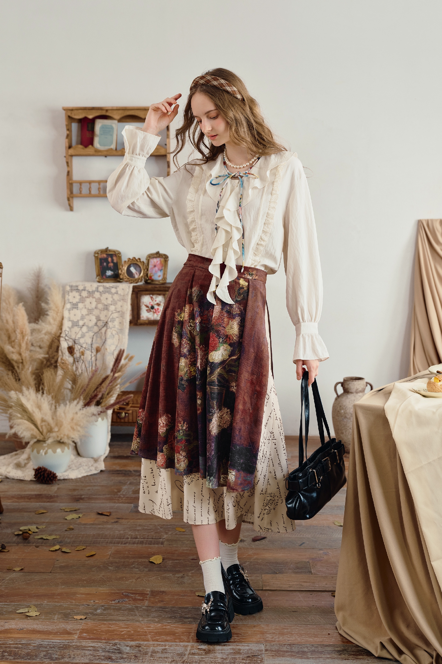 Van Gogh-Inspired A-Line Midi Skirt