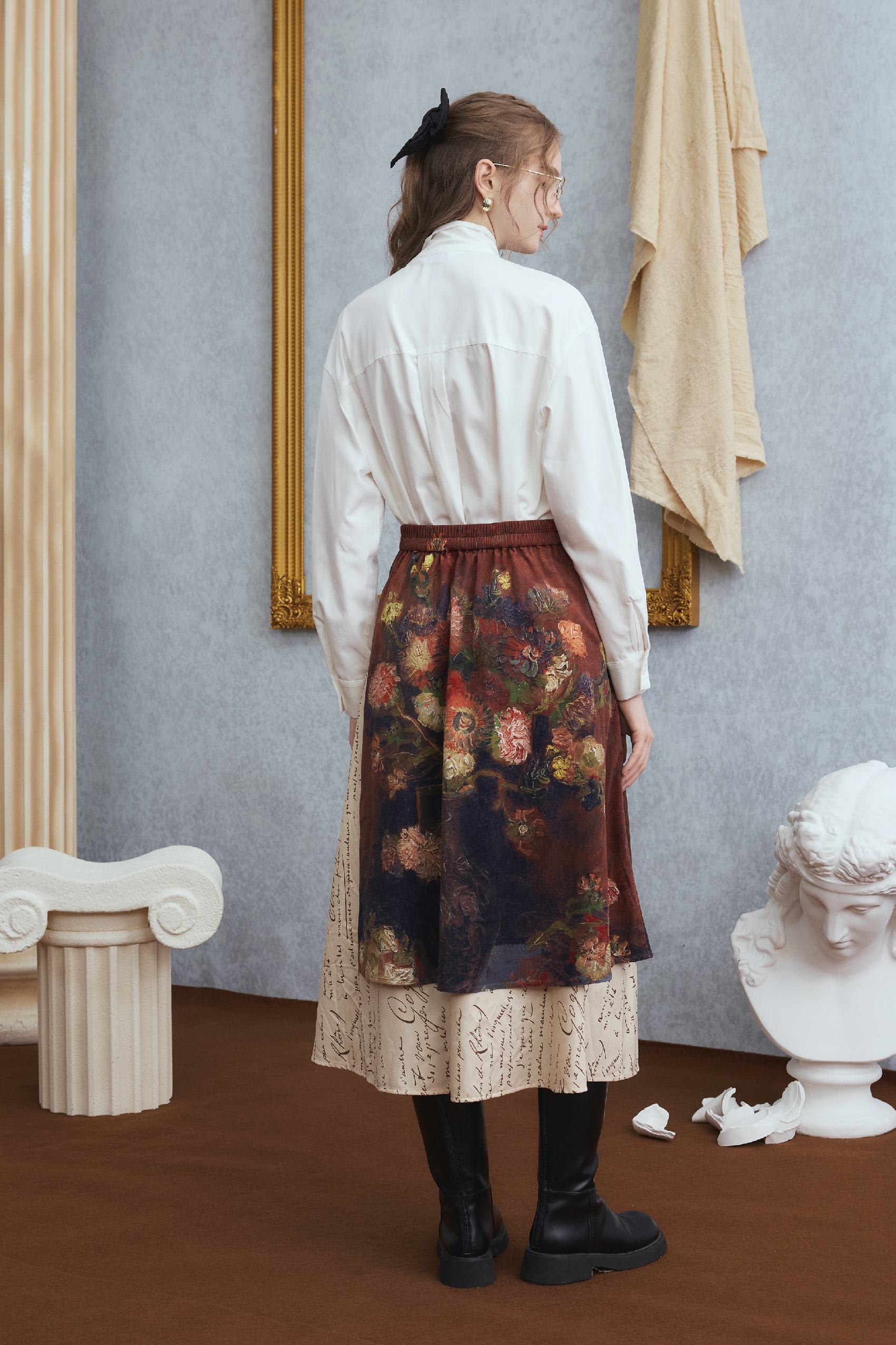Van Gogh-Inspired A-Line Midi Skirt