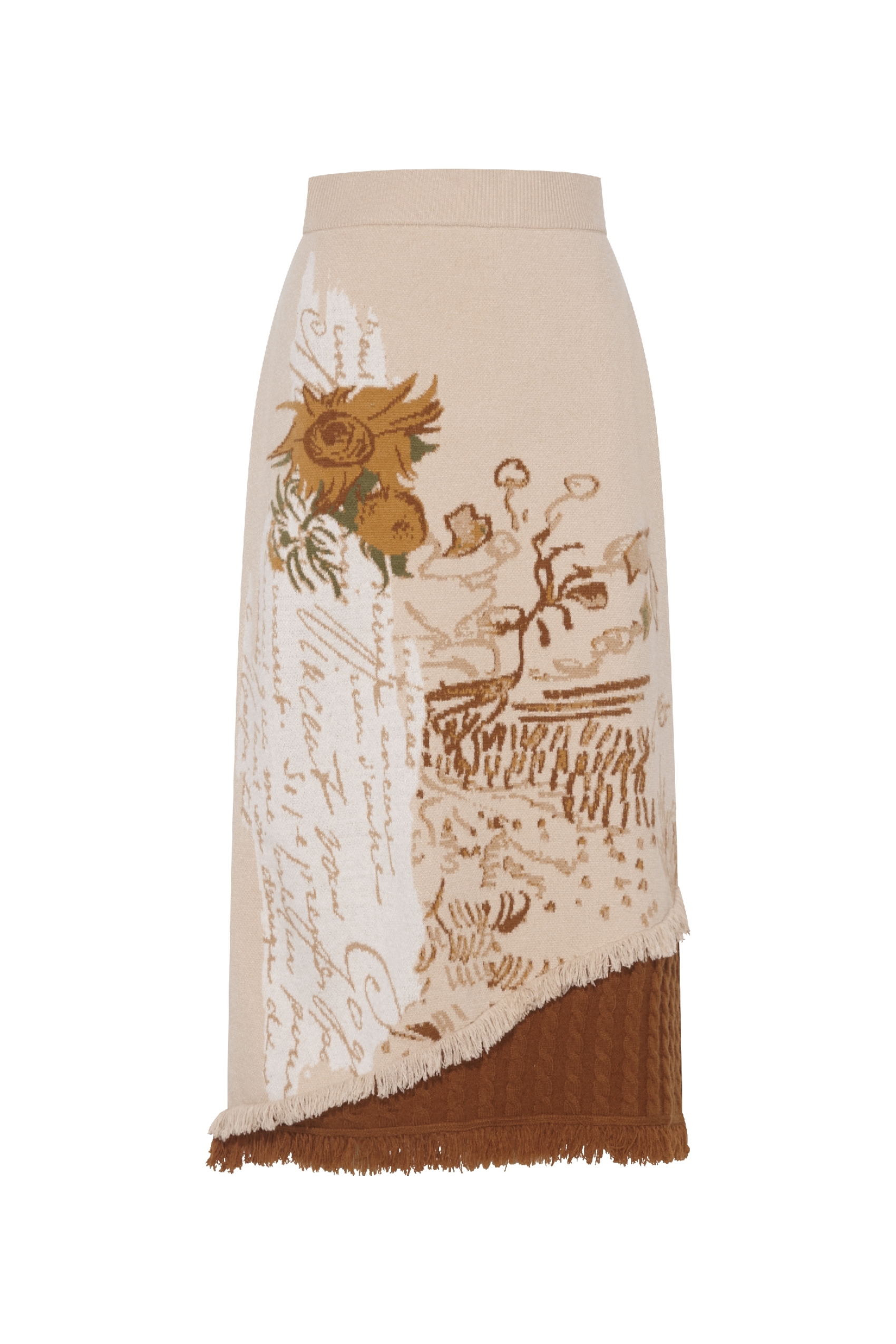 Van Gogh-Inspired High-Waist Knit Midi Skirt