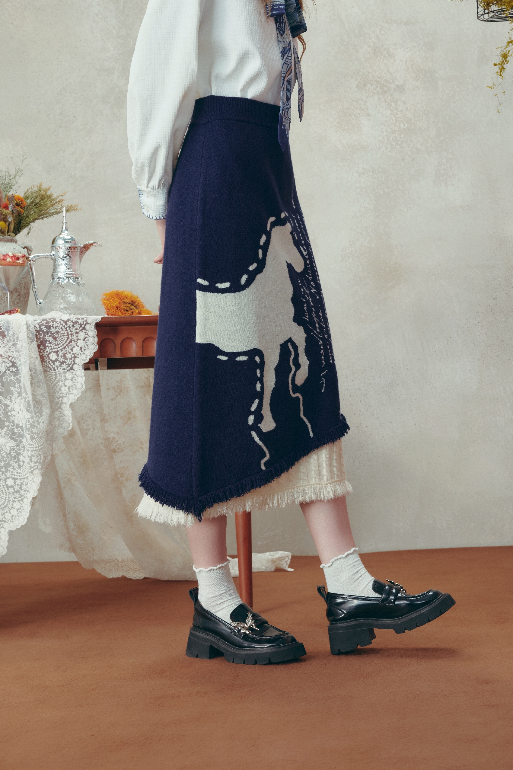 Van Gogh-Inspired High-Waist Knit Midi Skirt