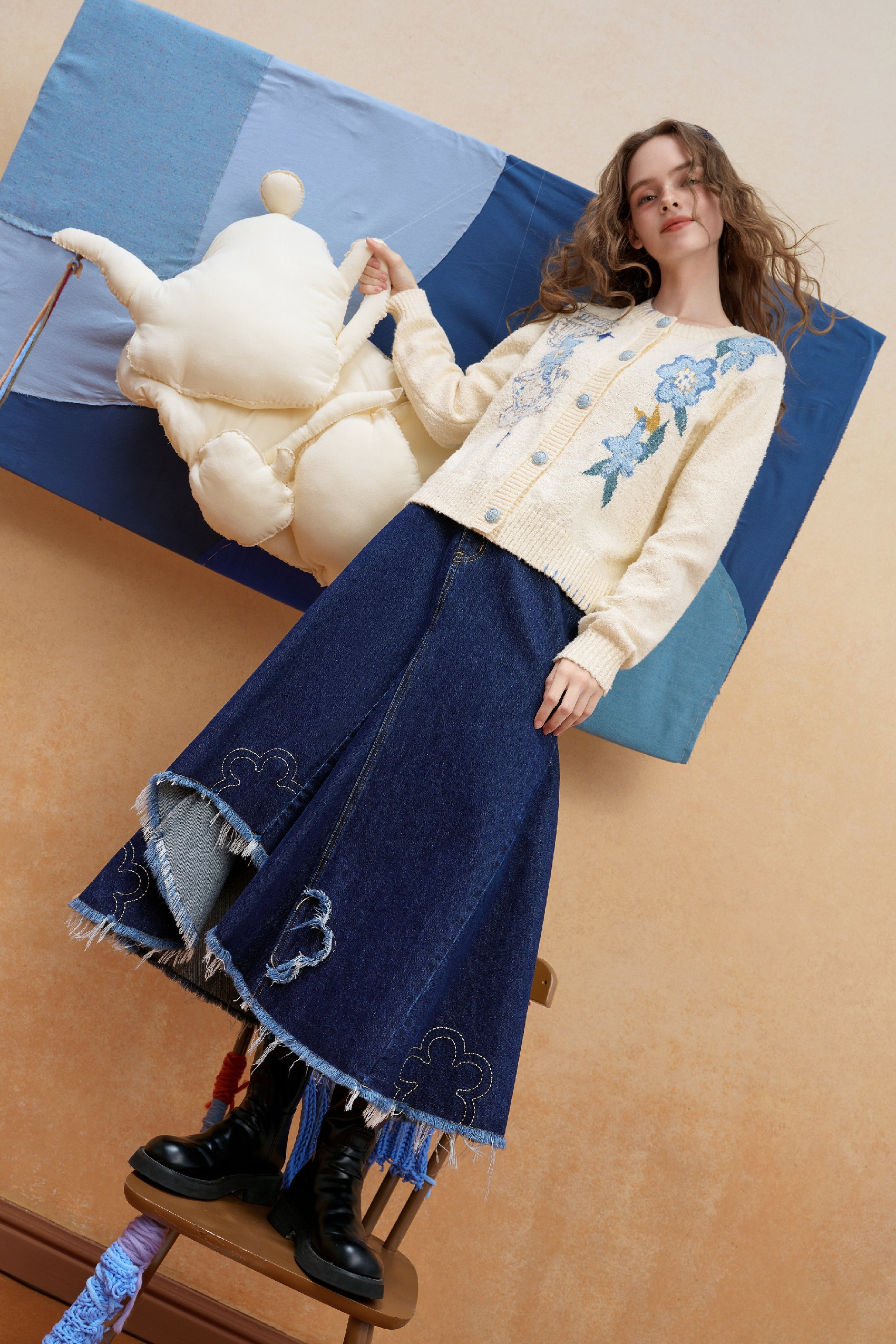 Asymmetric Patchwork Denim Skirt
