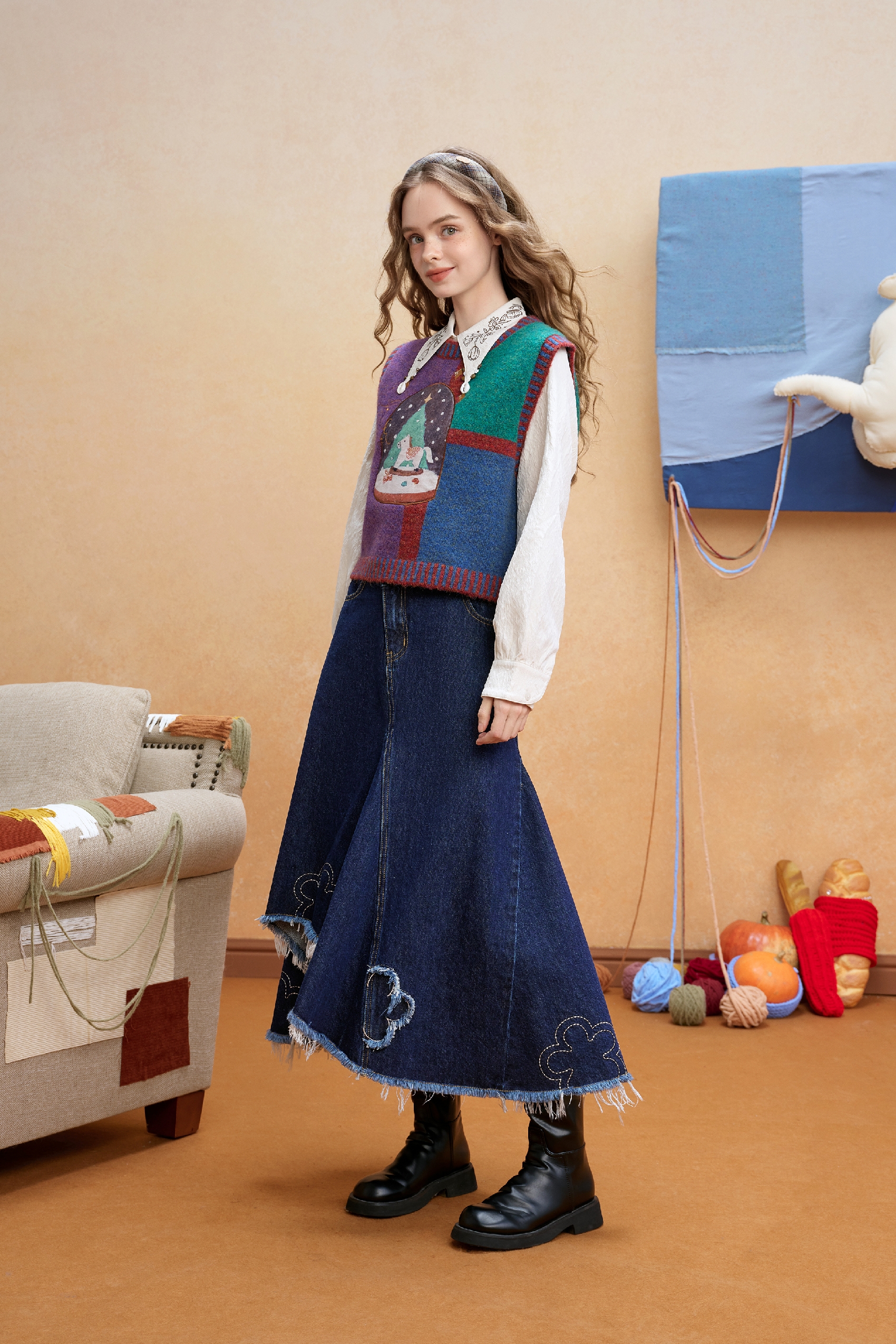 Asymmetric Patchwork Denim Skirt