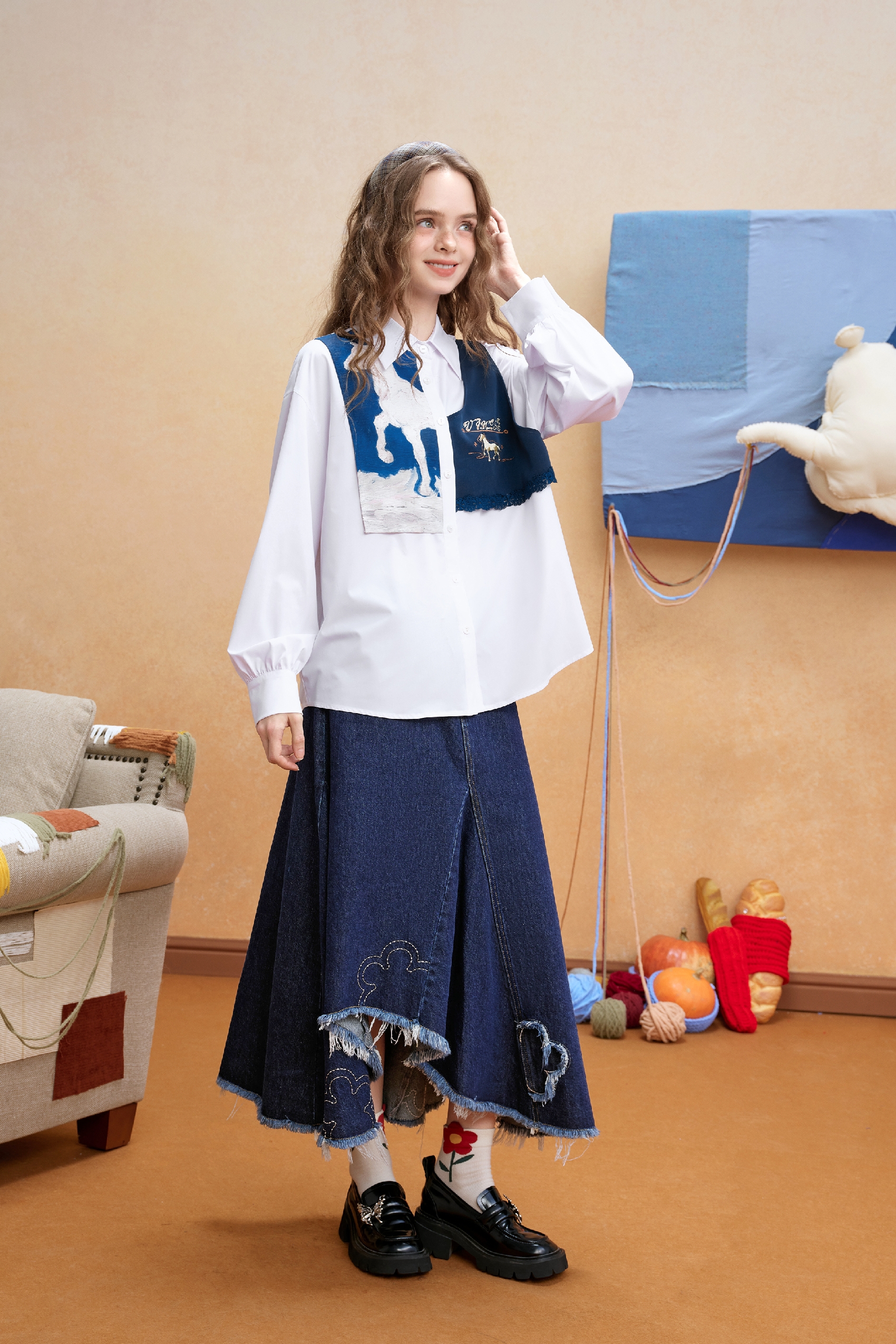 Asymmetric Patchwork Denim Skirt
