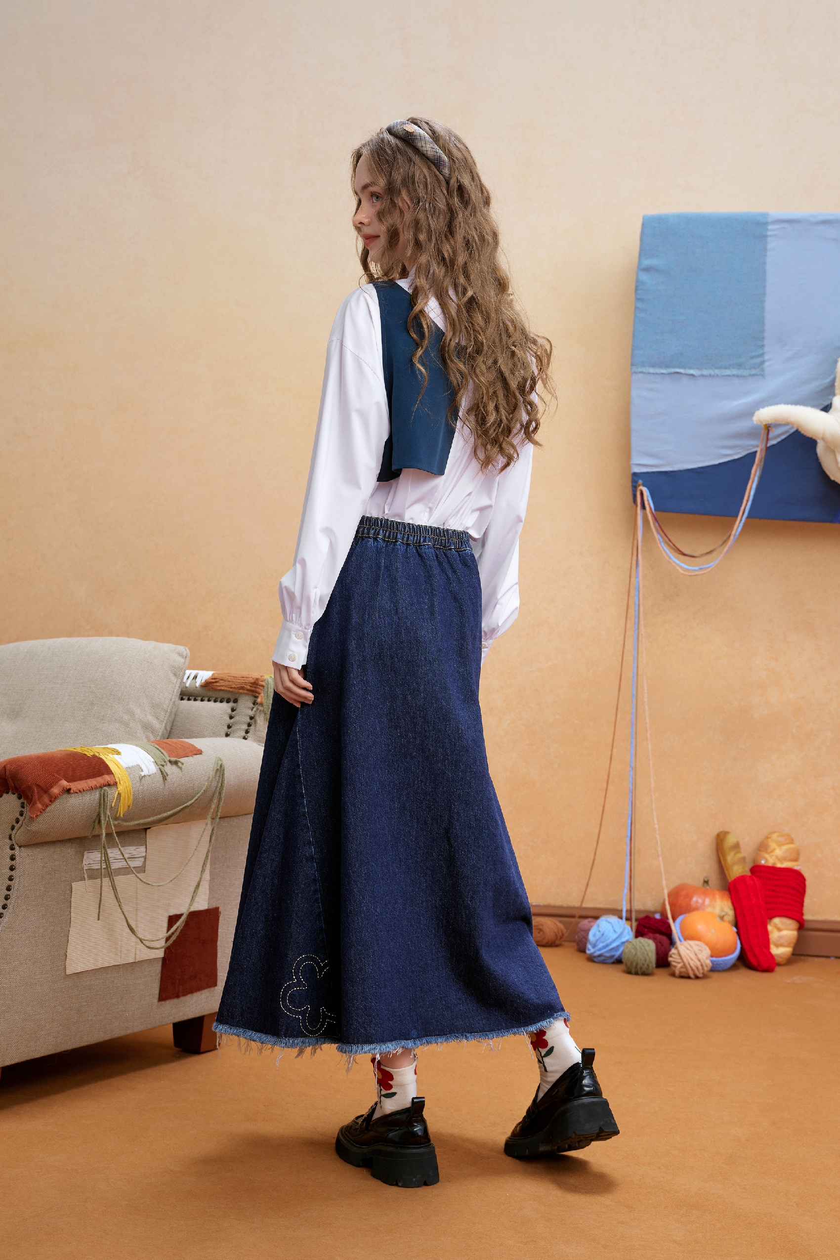 Asymmetric Patchwork Denim Skirt