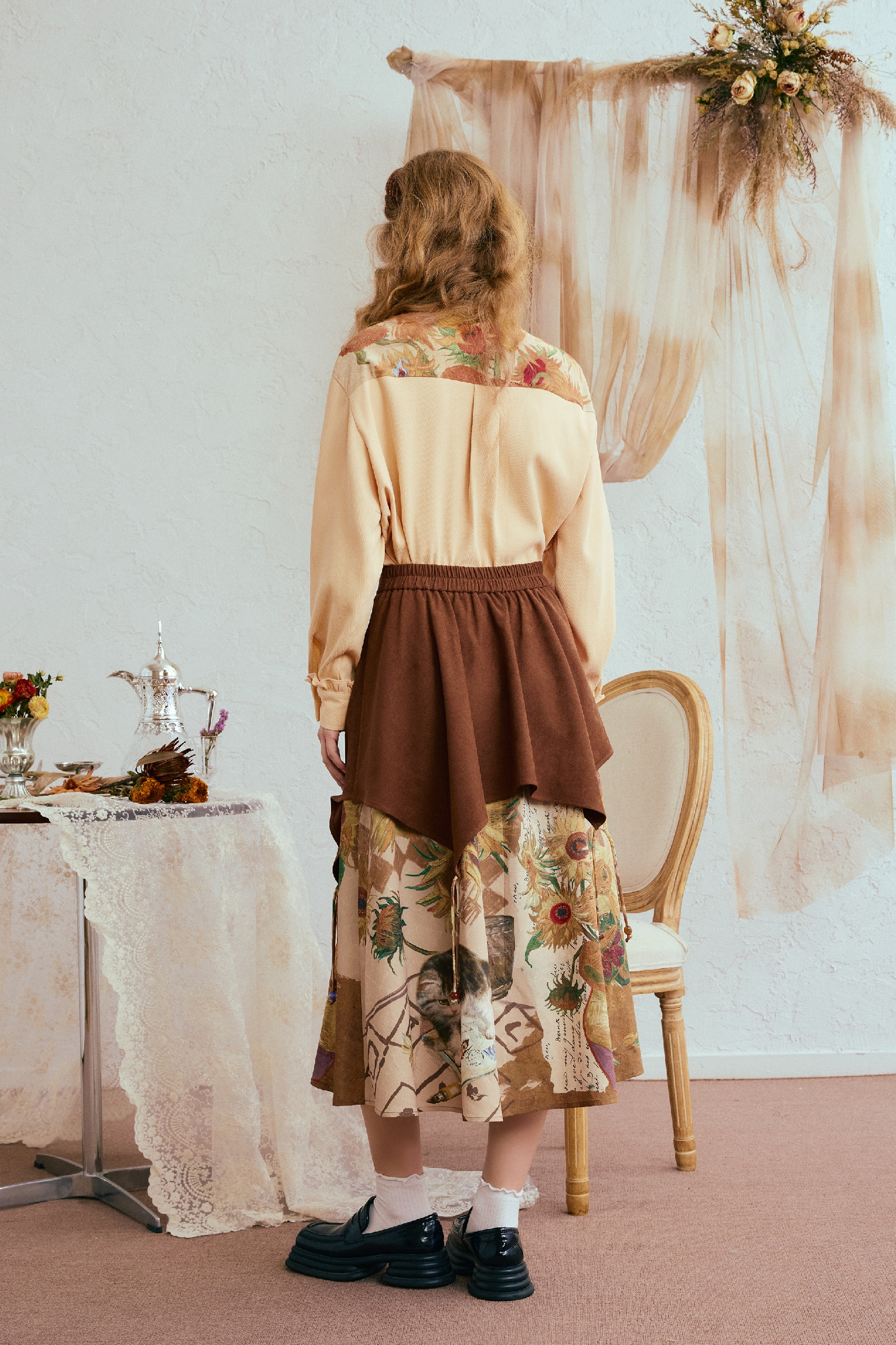 Van Gogh-Inspired Brown A-Line Skirt