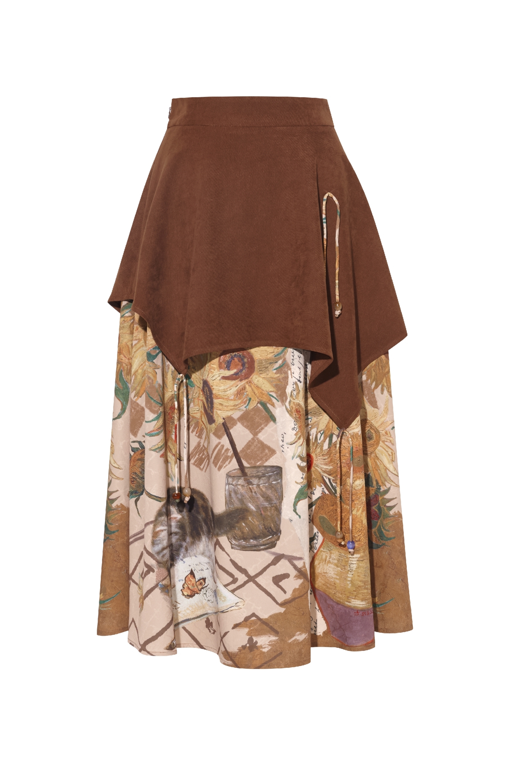 Van Gogh-Inspired Brown A-Line Skirt