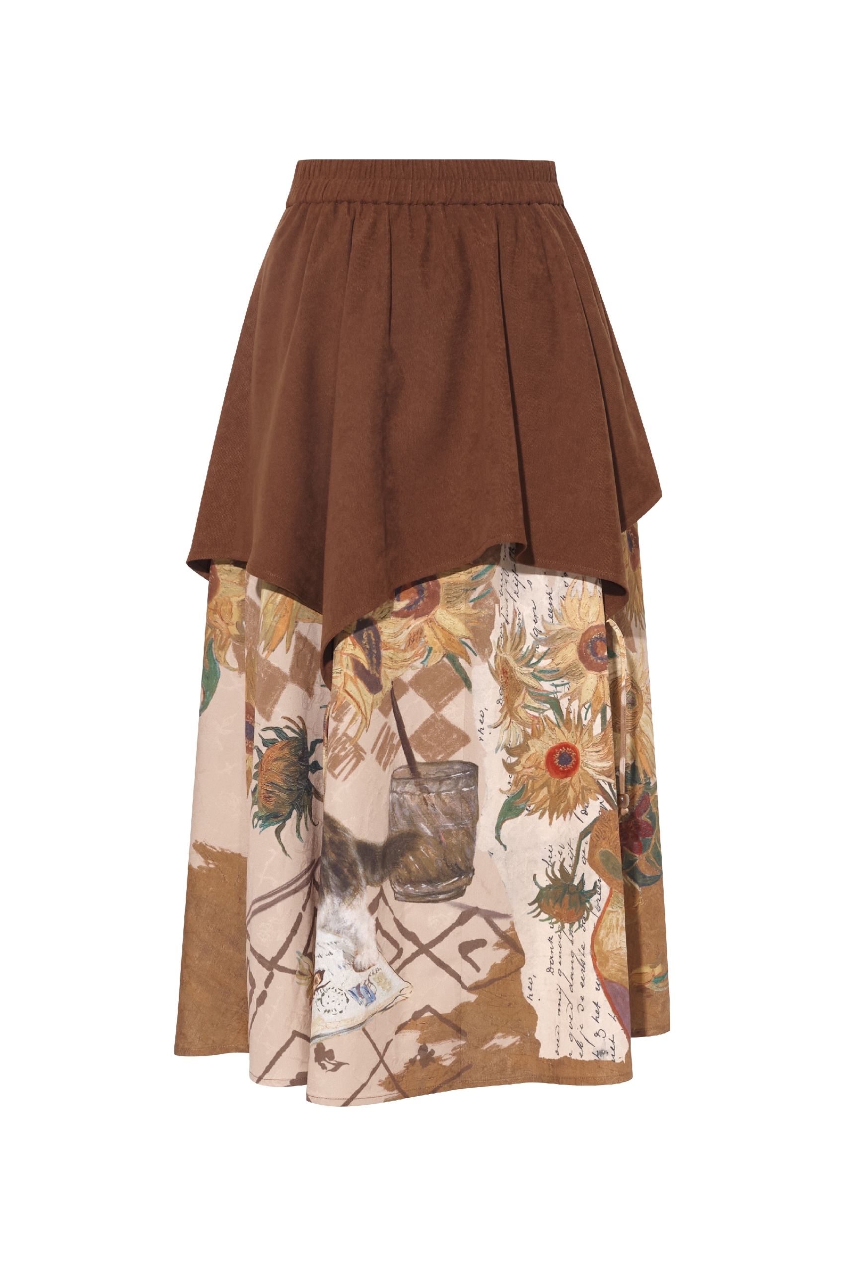 Van Gogh-Inspired Brown A-Line Skirt
