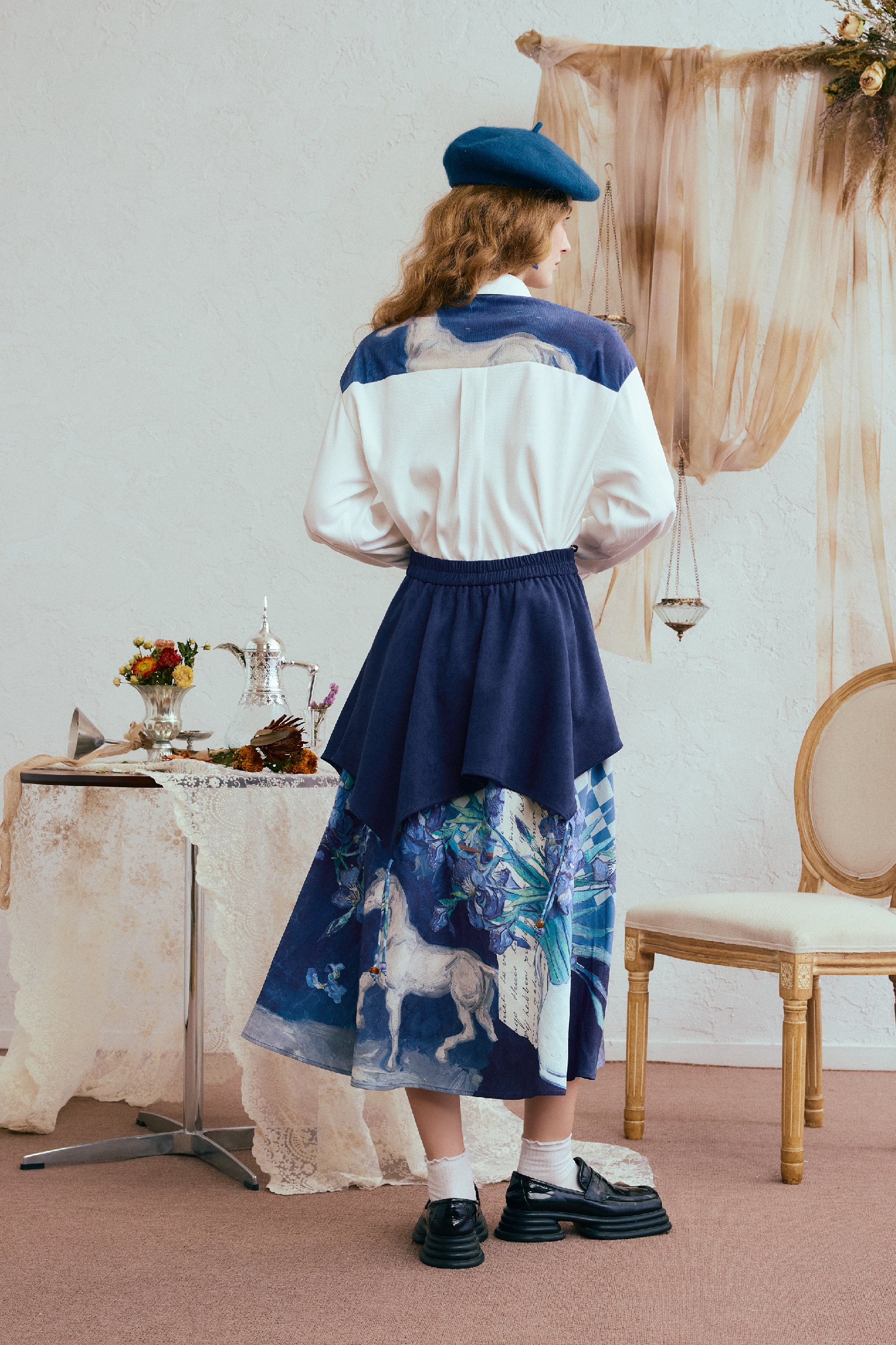 Van Gogh-Inspired Brown A-Line Skirt