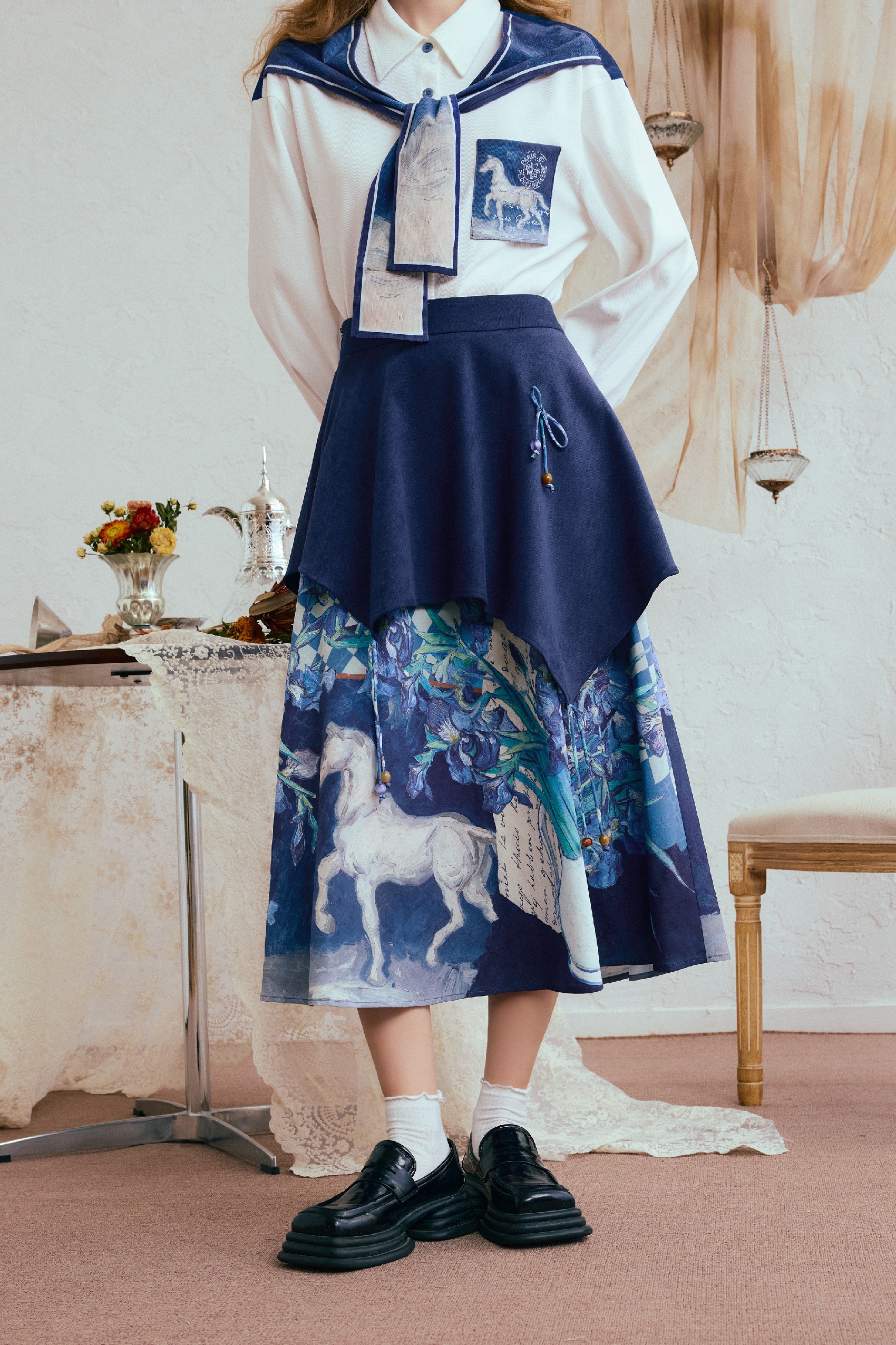 Van Gogh-Inspired Brown A-Line Skirt