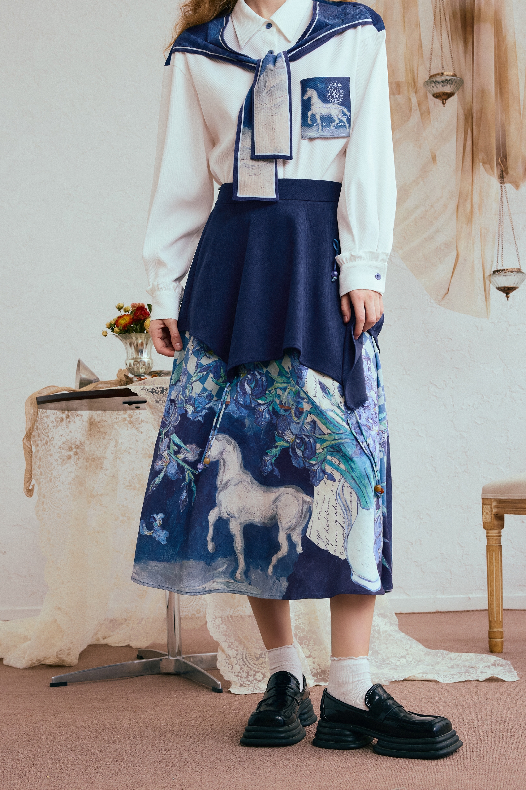 Van Gogh-Inspired Brown A-Line Skirt
