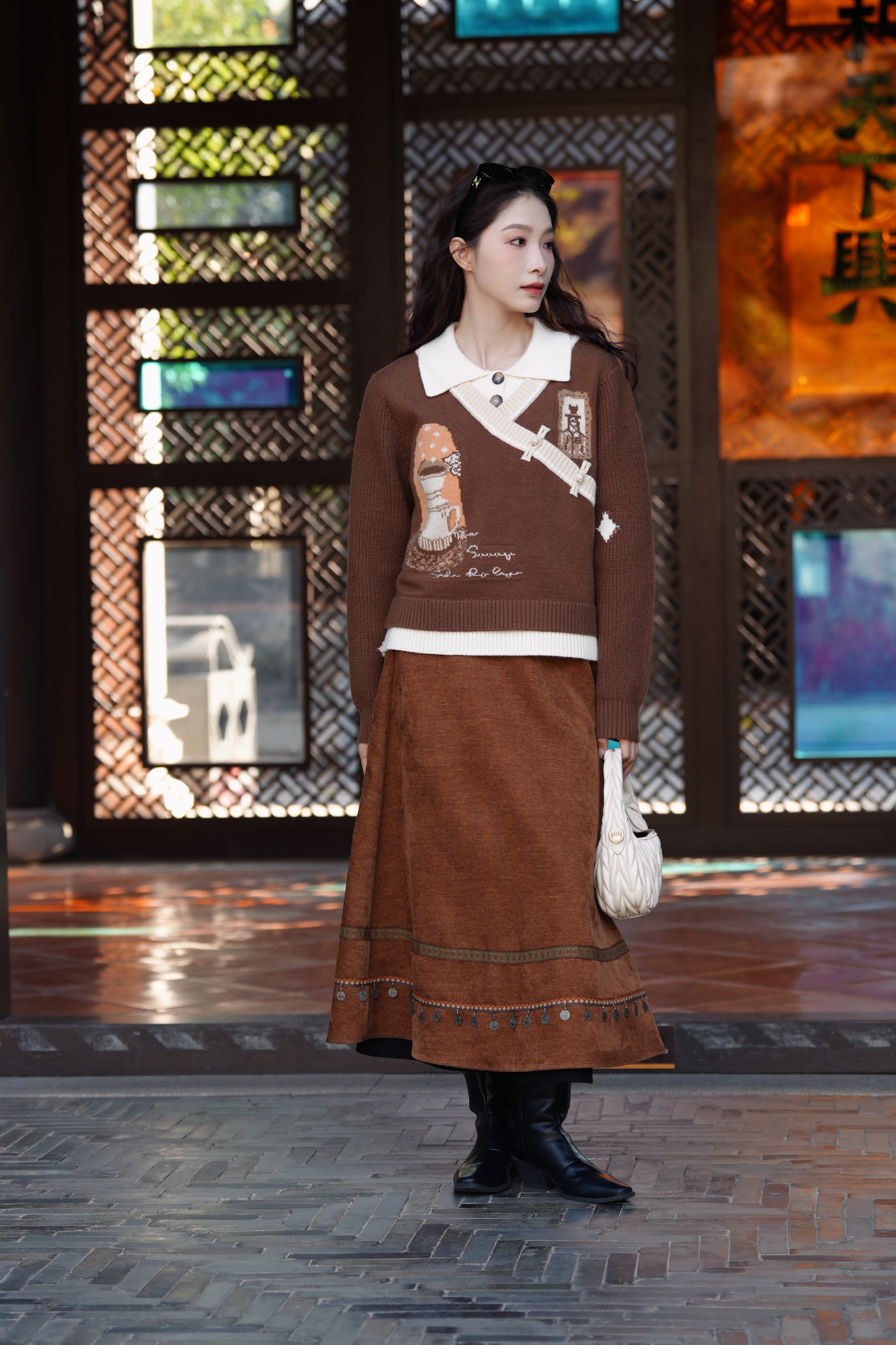 Ethnic style midi skirt