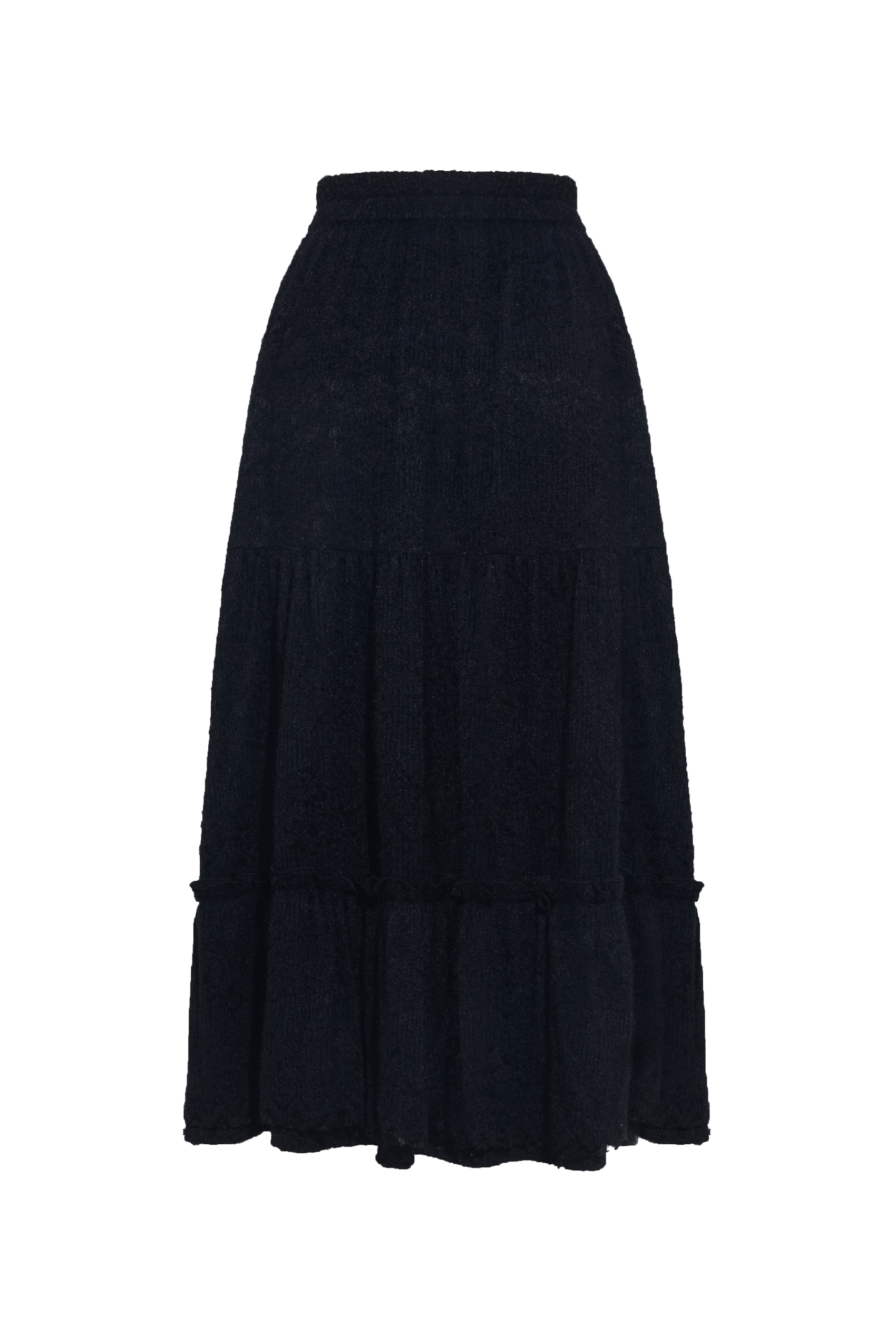 Black Lace Velvet Tiered Maxi Skirt