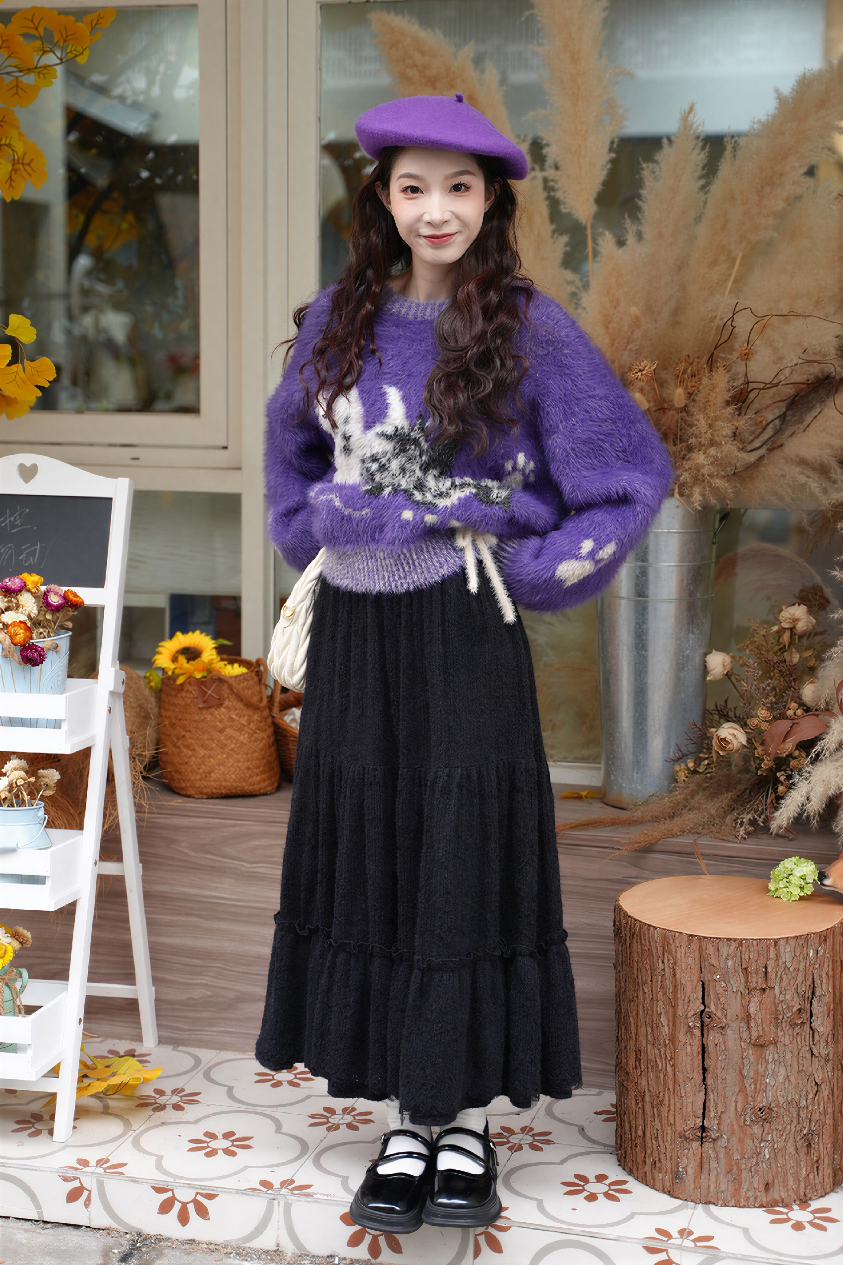 Black Lace Velvet Tiered Maxi Skirt