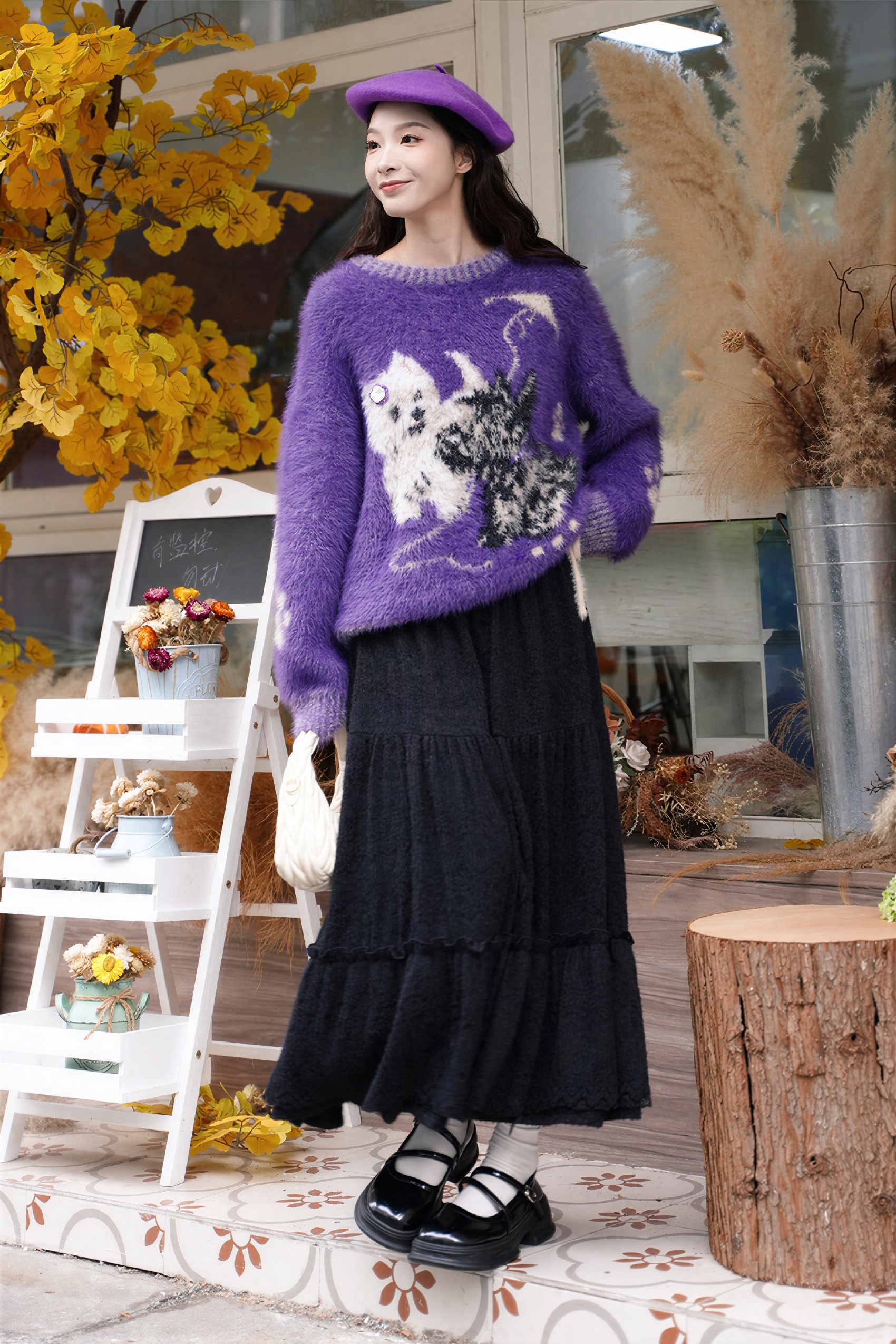 Black Lace Velvet Tiered Maxi Skirt