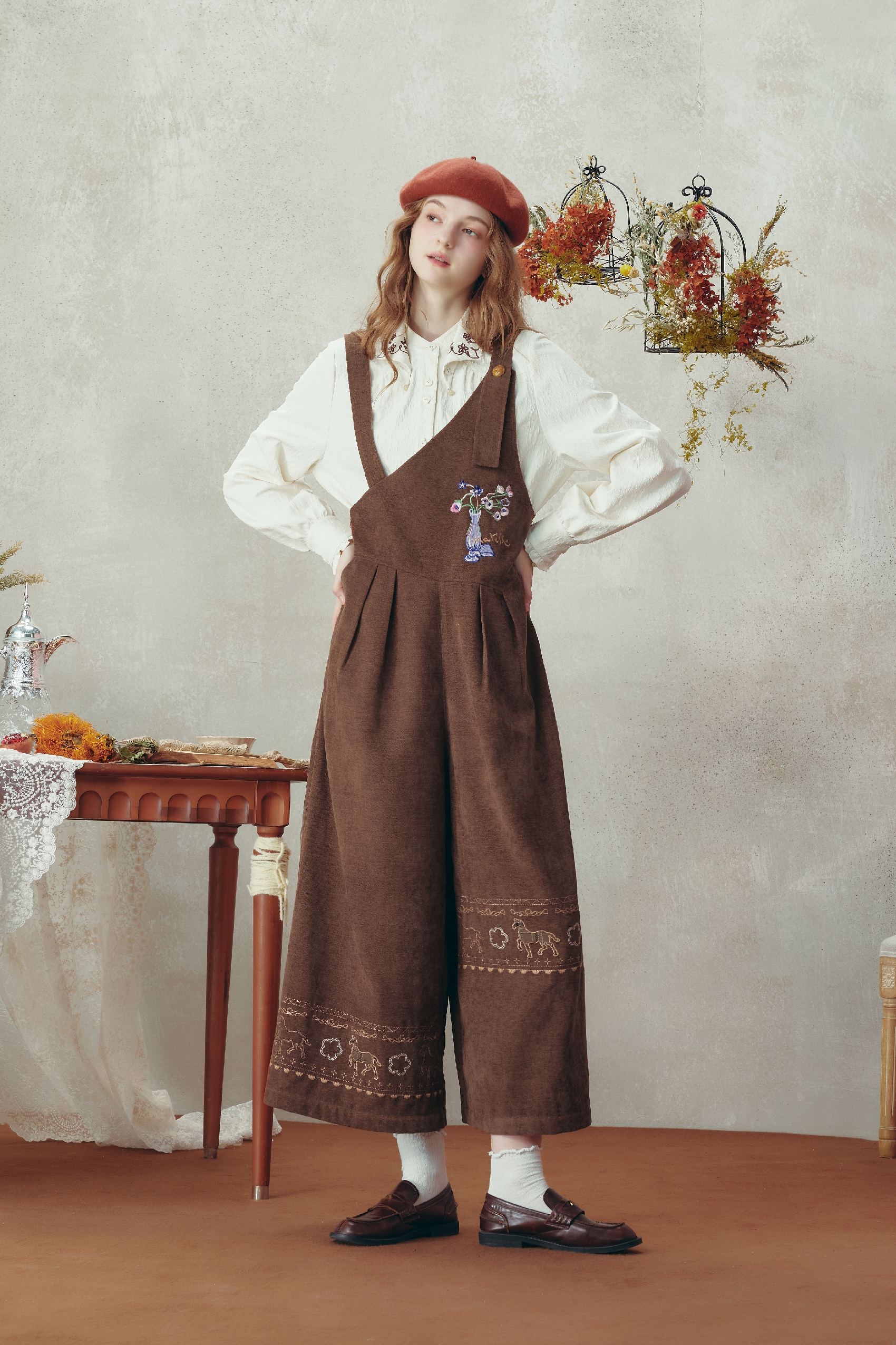 Slimming straight-leg overalls