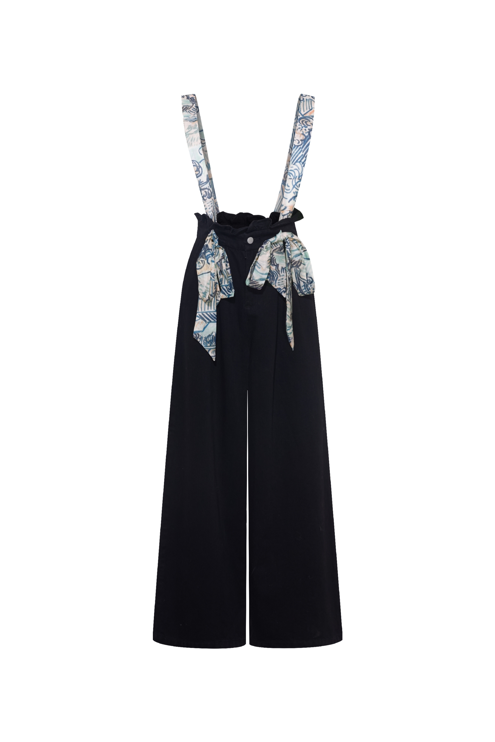 Van Gogh-Inspired Printed Tie-Strap Wide-Leg Denim Pants-LYONSENS