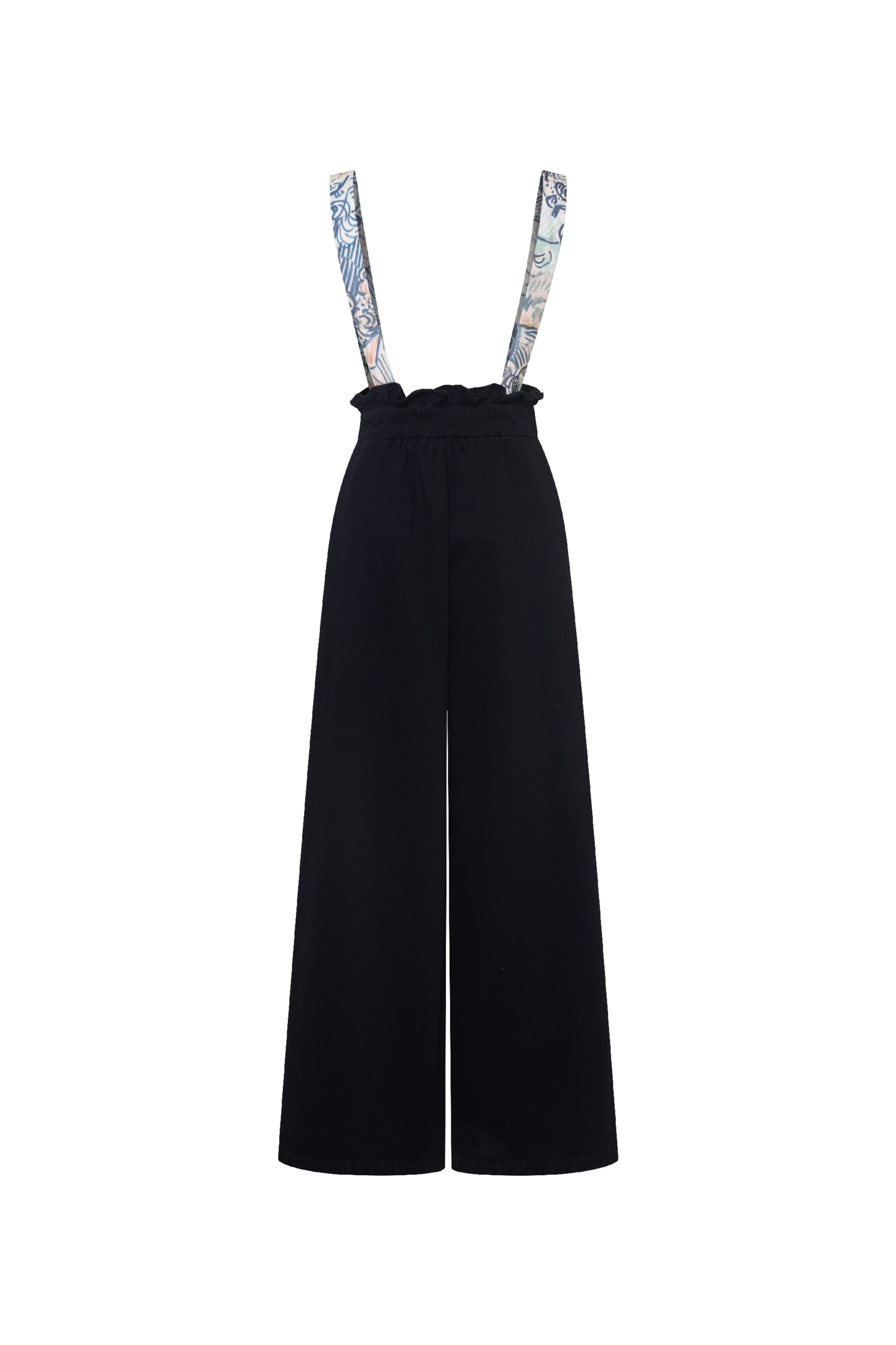 Van Gogh-Inspired Printed Tie-Strap Wide-Leg Denim Pants-LYONSENS