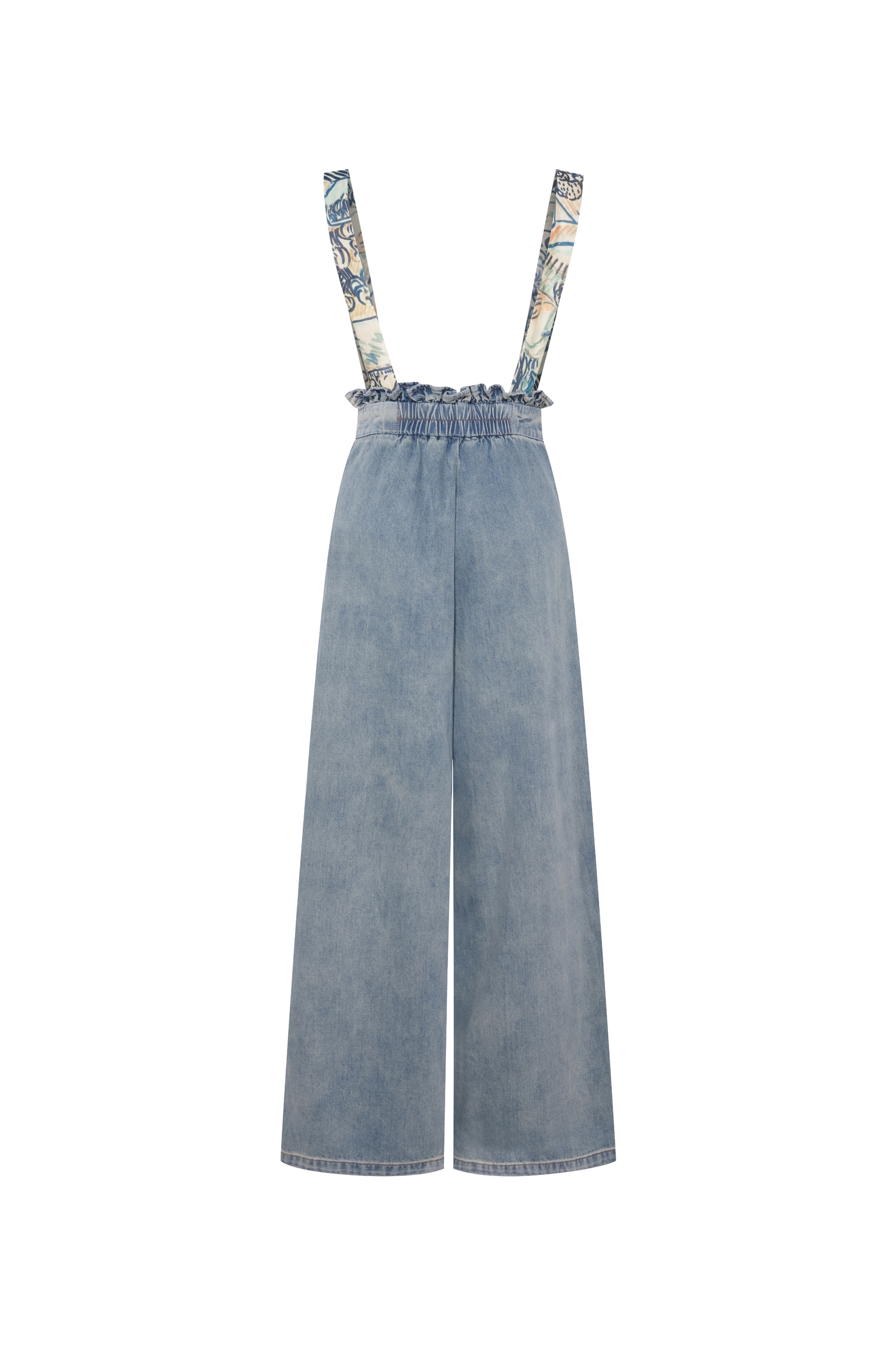 Van Gogh-Inspired Printed Tie-Strap Wide-Leg Denim Pants-LYONSENS