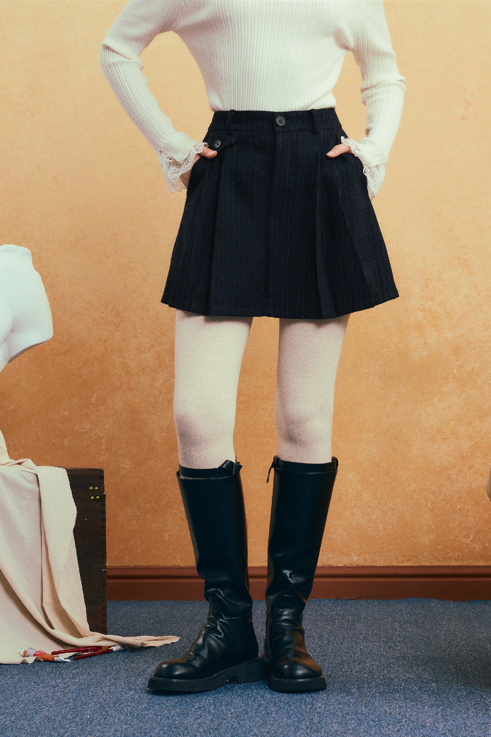 Black High-Waisted Relaxed Skort