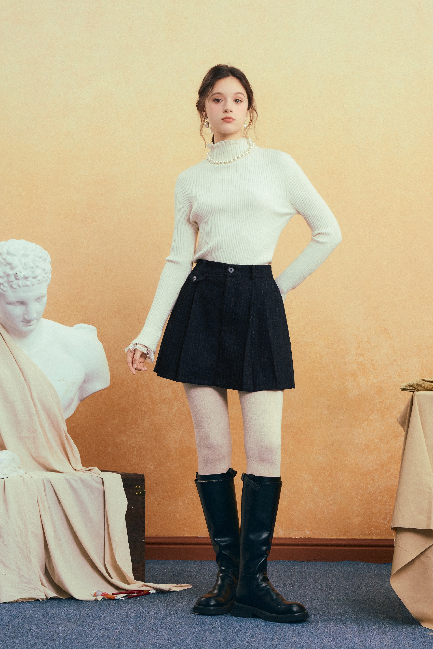 Black High-Waisted Relaxed Skort