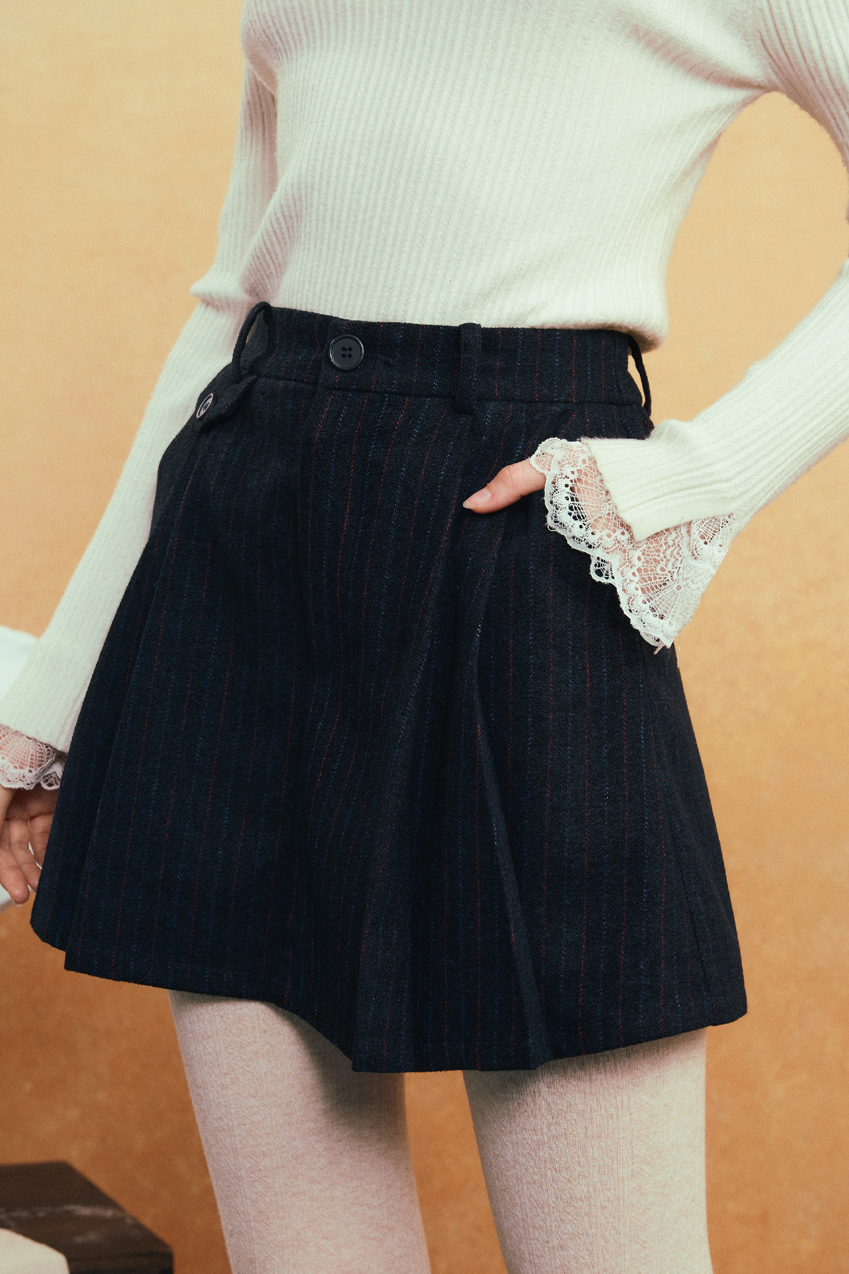 Black High-Waisted Relaxed Skort