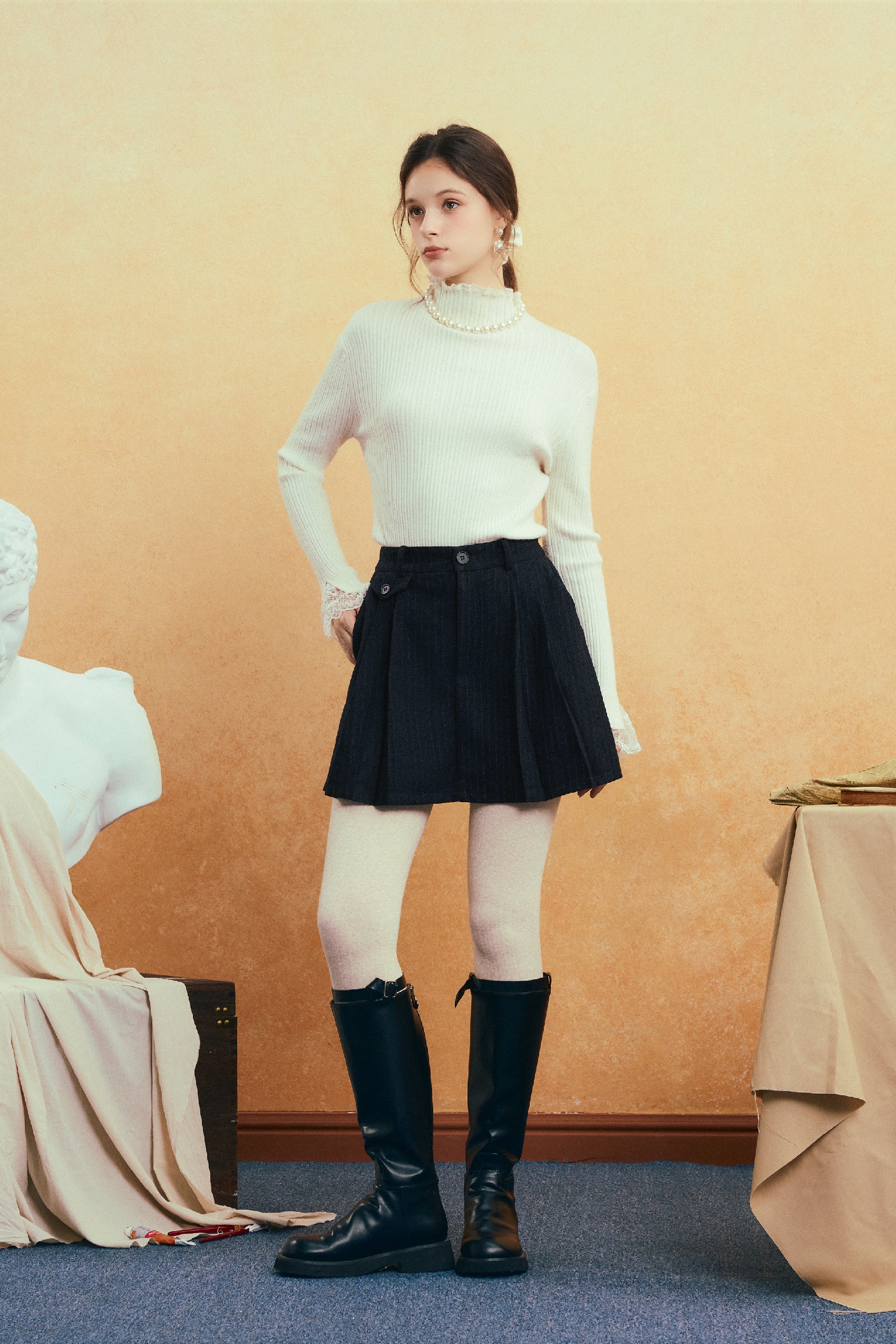 Black High-Waisted Relaxed Skort