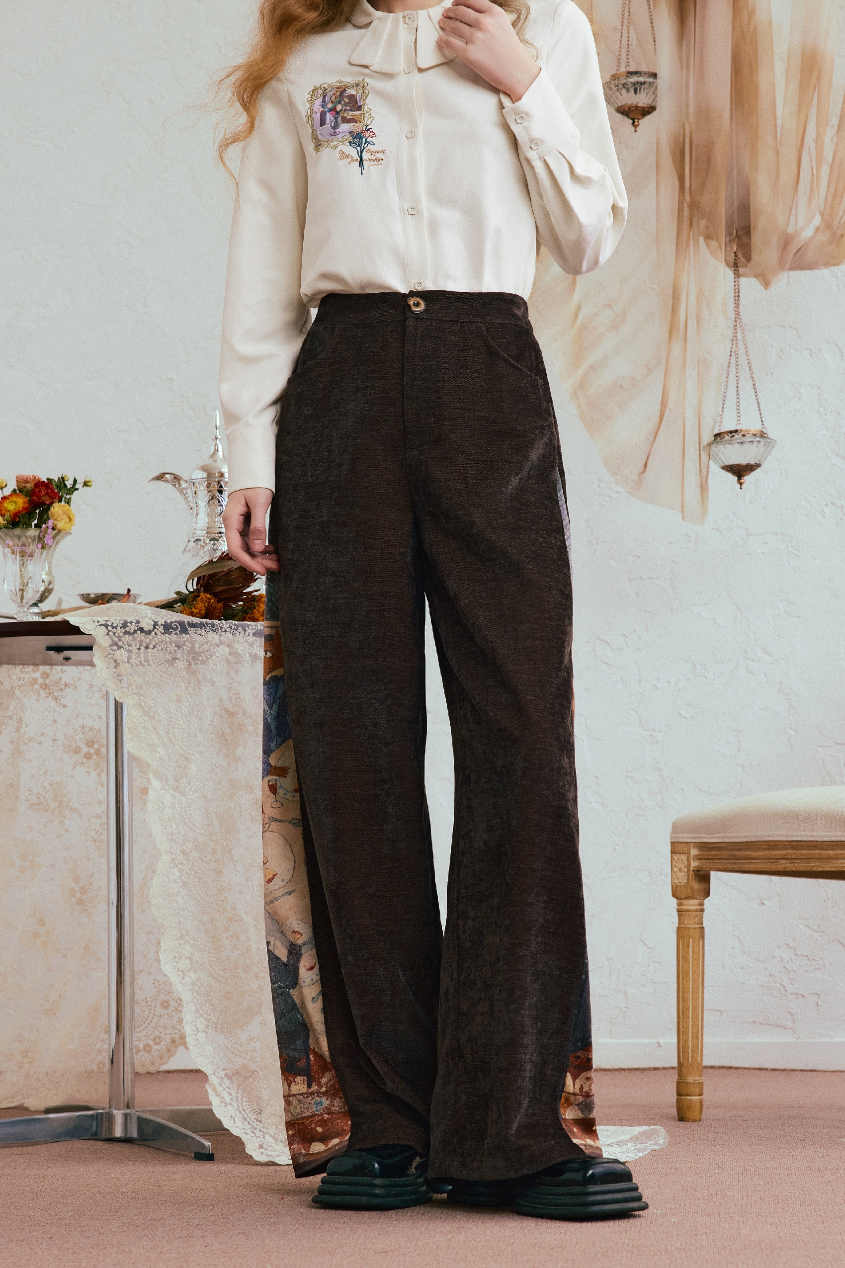 Retro high-waisted wide-leg casual pants